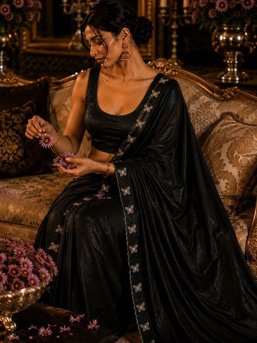 Divyanti Designs women  Embroidered Poly Chiffon Saree thumbnail 4