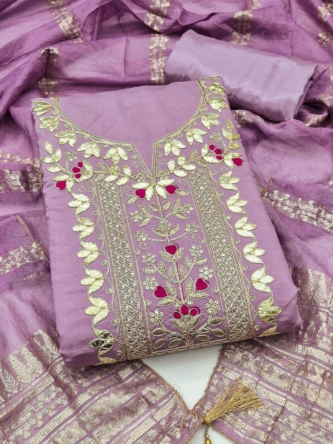 TAVAS Embroidered Pure Silk Unstitched Dress Material thumbnail 2