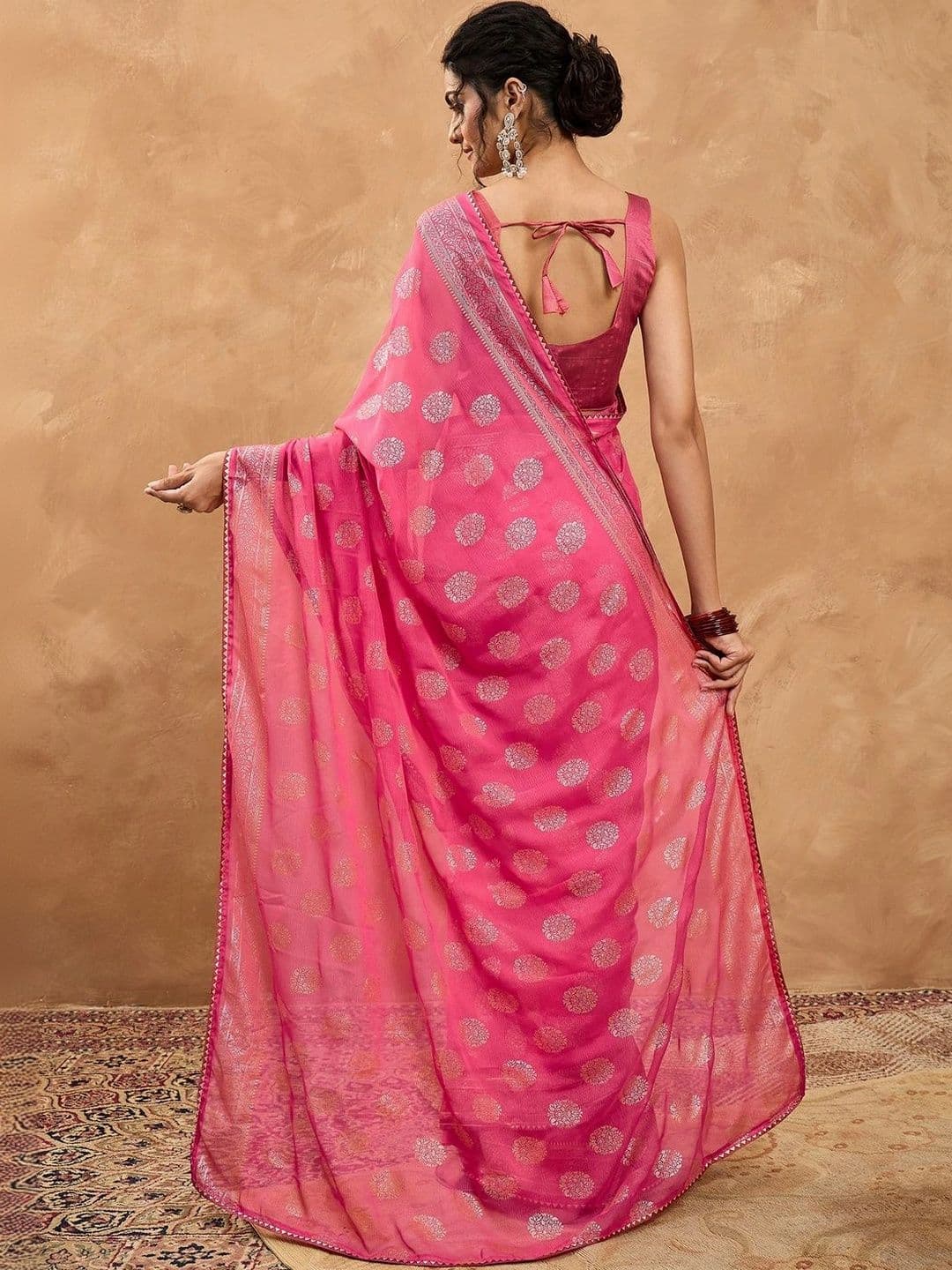 Sangria Embellished Zari Poly Chiffon Designer Chanderi Saree thumbnail 7