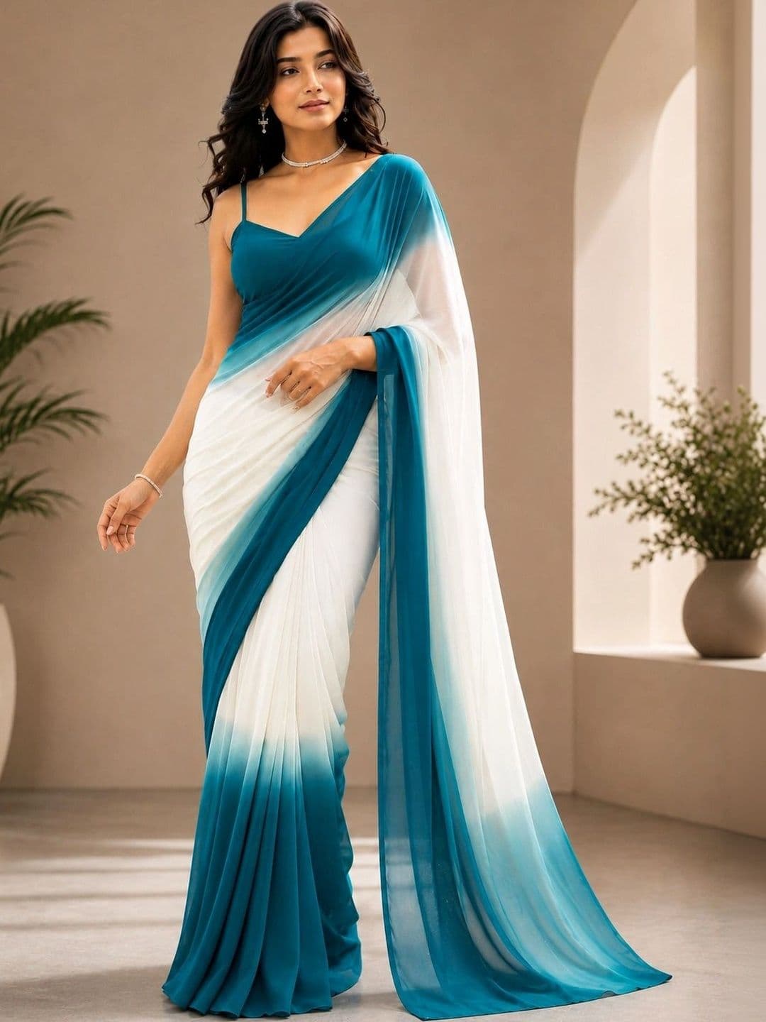 Moda Rapido Ombre Pure Georgette Fusion Saree thumbnail 2