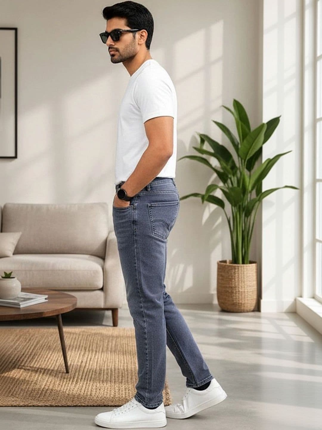 Global Jeans Men Regular Fit Mid-Rise Low Distress Jeans thumbnail 3