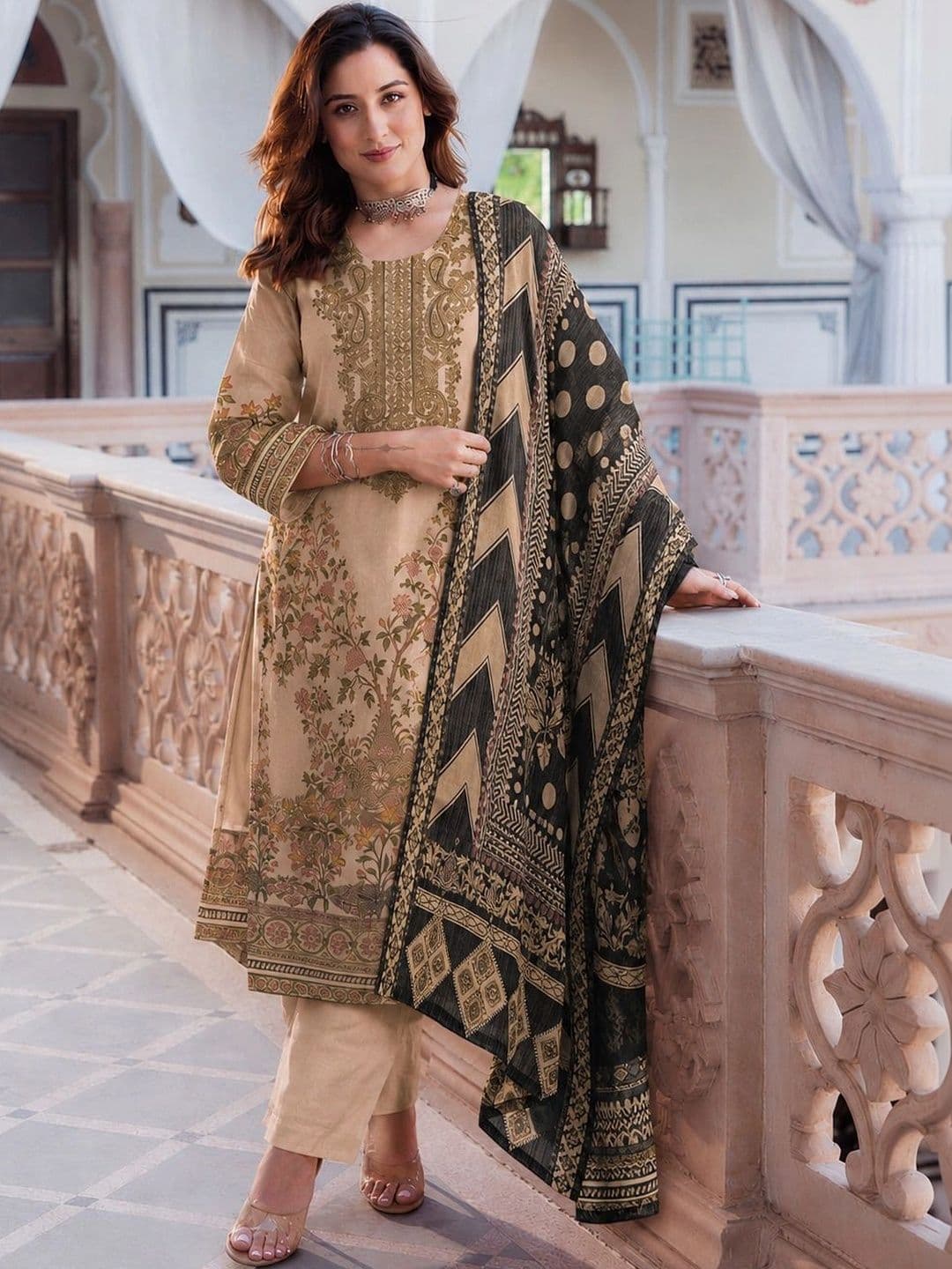 SHIJILA Women Floral Embroidered Regular Thread Work Kurta with Trousers & With Dupatta - view 1