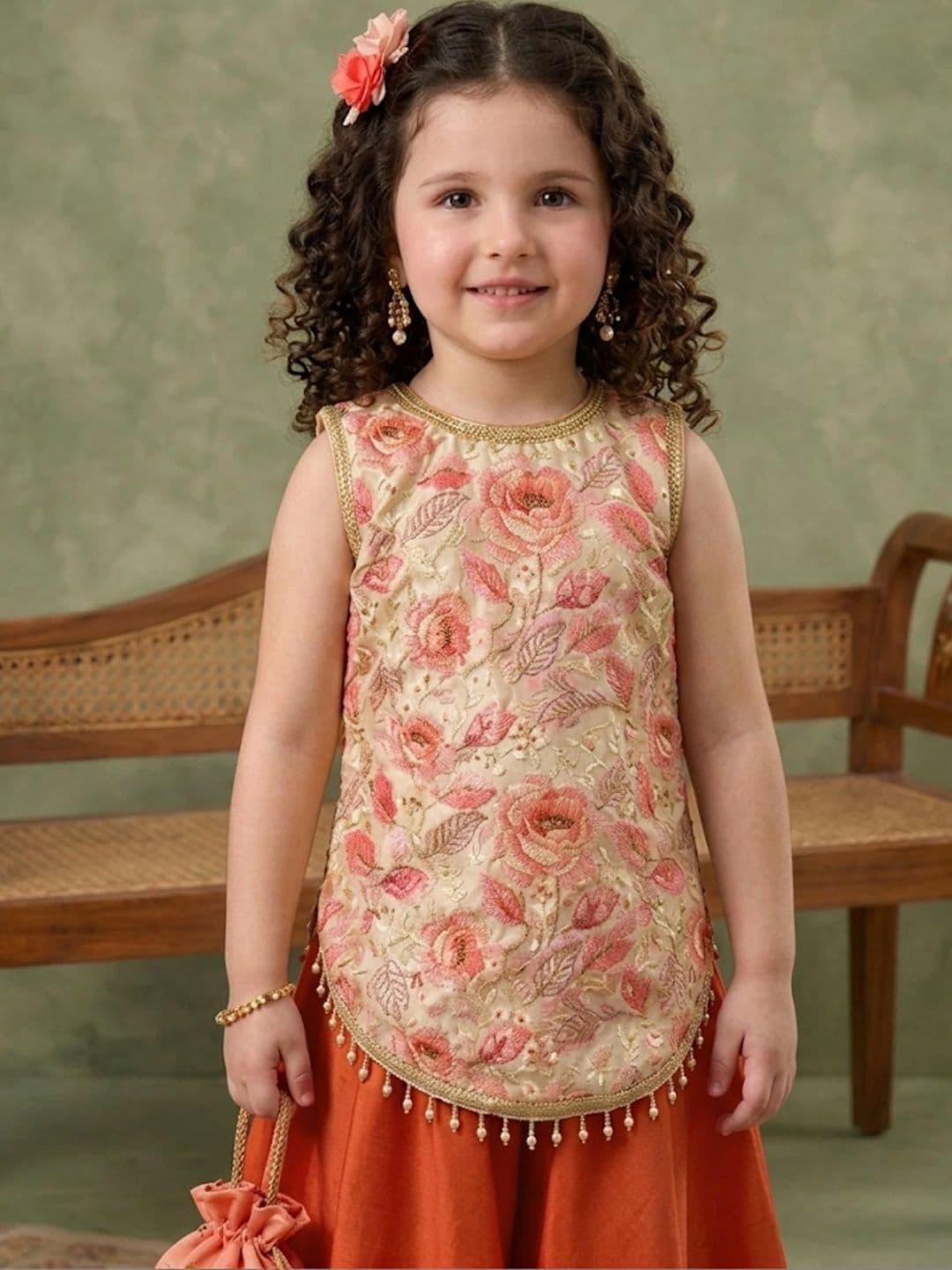 Sangria Girls Embroidered Thread Work Ready to Wear Lehenga & thumbnail 3