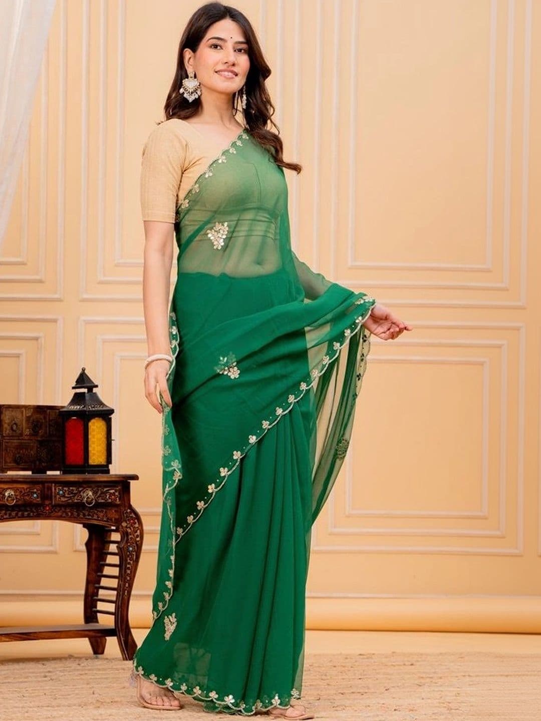 Threads By Tarang Embroidered Pure Georgette Saree thumbnail 4