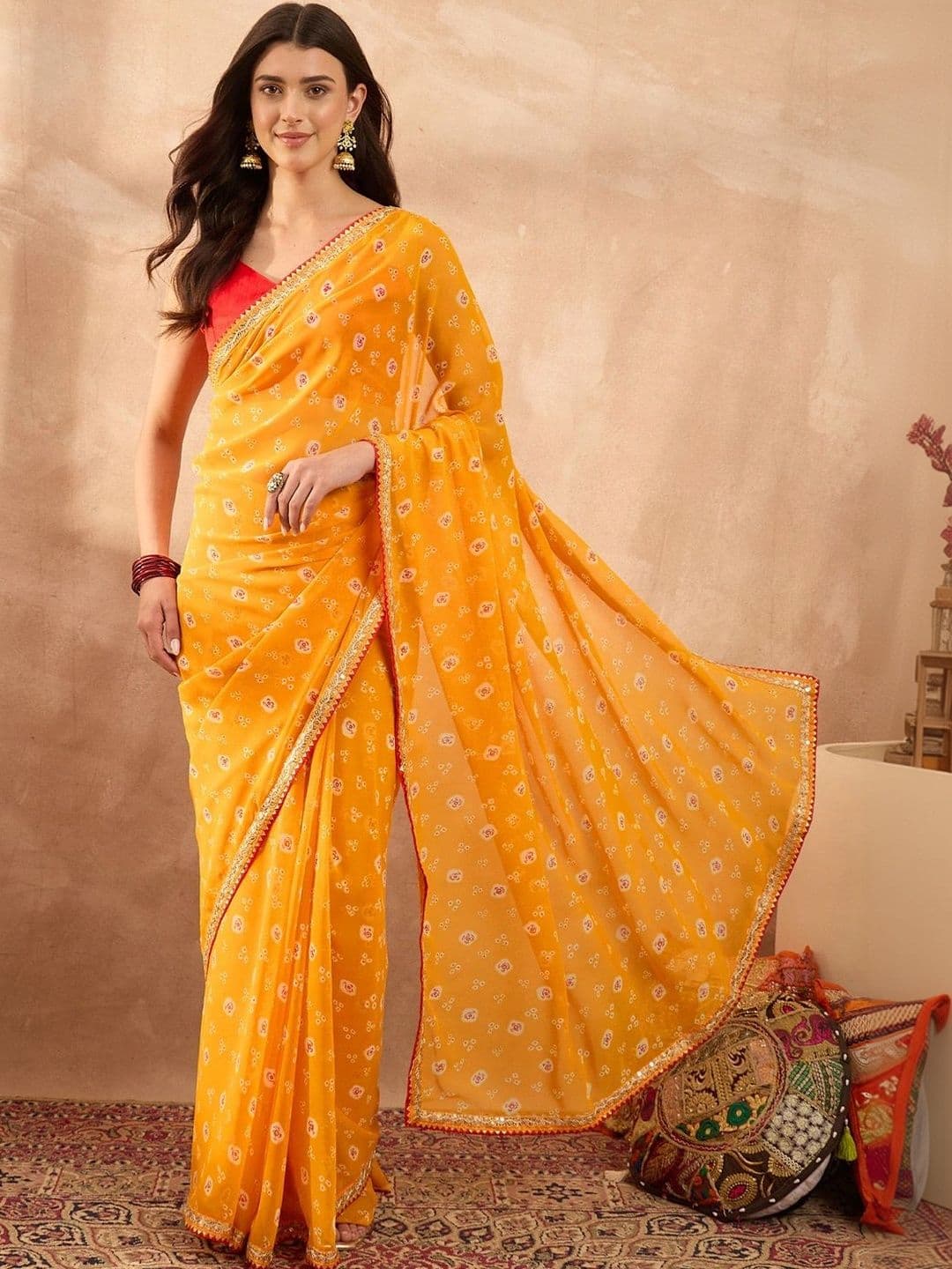 Sangria Bandhani Poly Georgette Designer Bandhani Saree - view 1