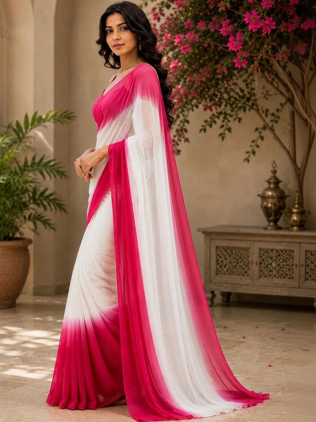 NARI DREAM Ombre Pure Georgette Fusion Saree thumbnail 3