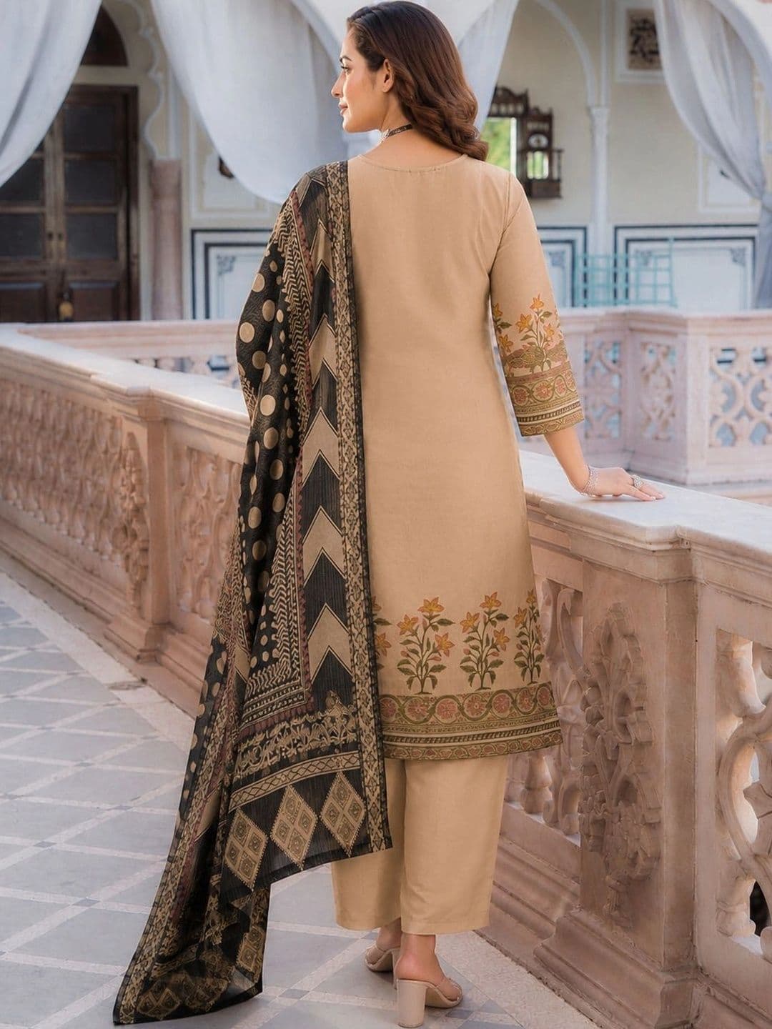 SHIJILA Women Floral Embroidered Regular Thread Work Kurta with Trousers & With Dupatta thumbnail 5