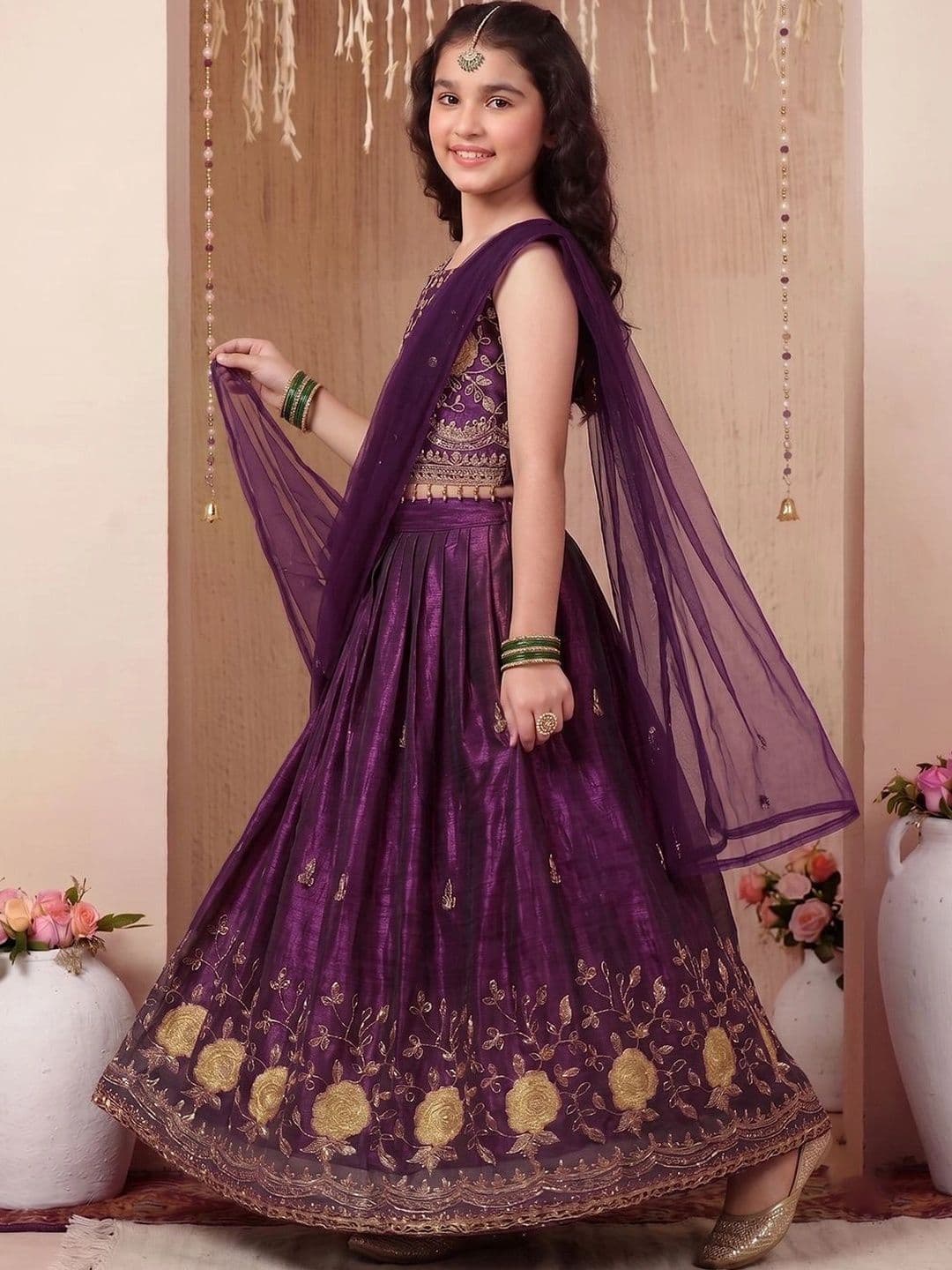 FASHION DREAM Girls Embroidered Mirror Work Ready to Wear Lehenga & Blouse With Dupatta thumbnail 2