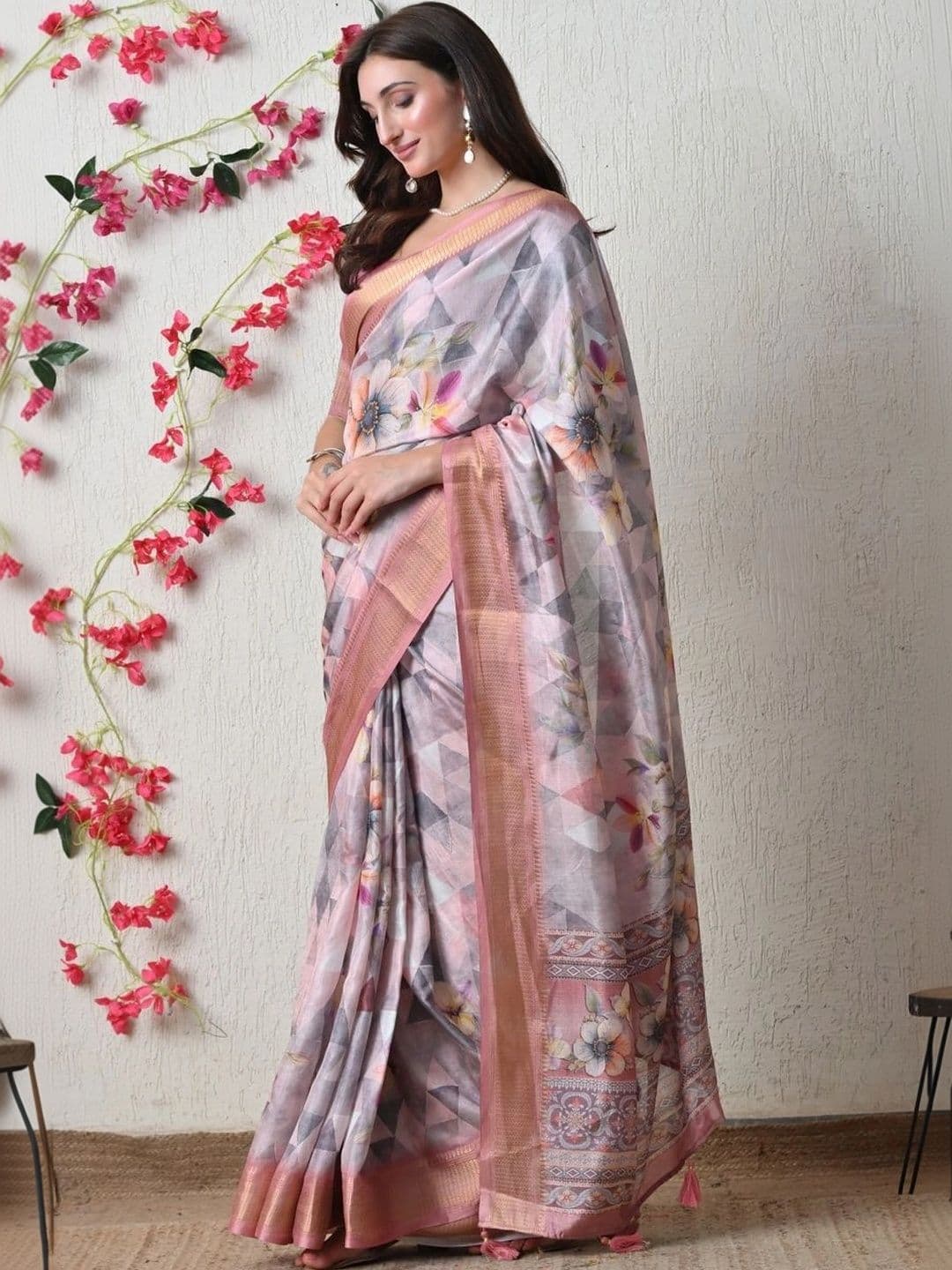 KALINI Floral Silk Cotton Saree thumbnail 6