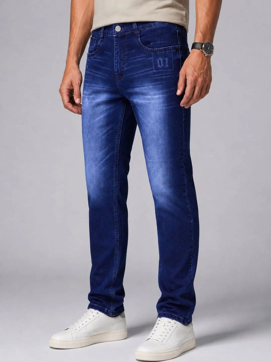 GEX Men Jean Regular Fit Mid-Rise Low Distress Printed Stretchable Jeans thumbnail 3