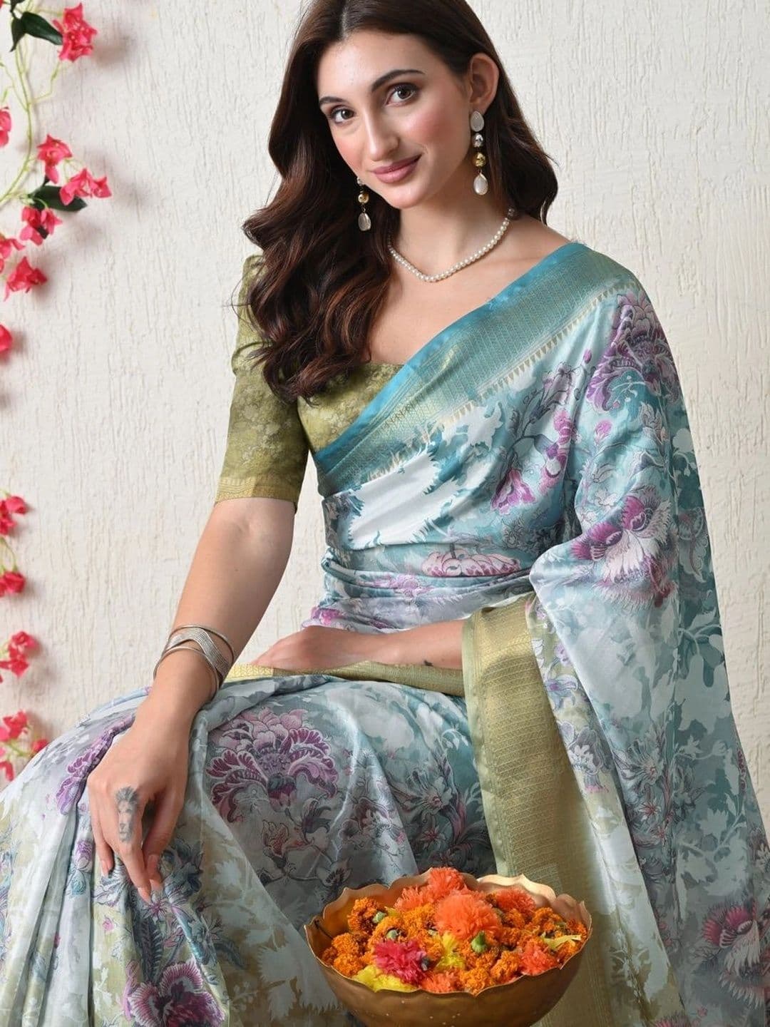 KALINI Women Floral Silk Cotton Saree thumbnail 6