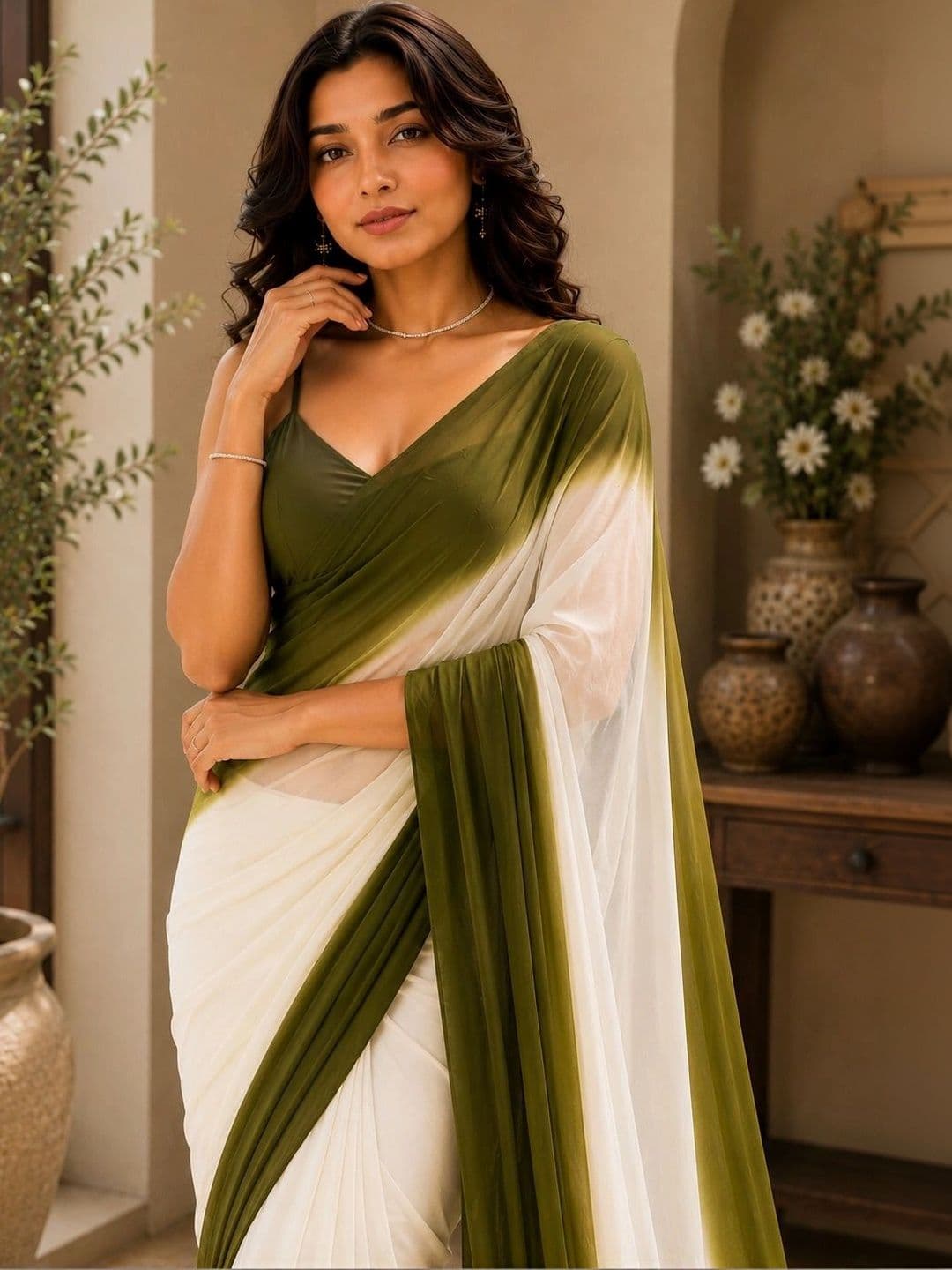 PANJURLI Ombre Pure Georgette Fusion Saree thumbnail 4