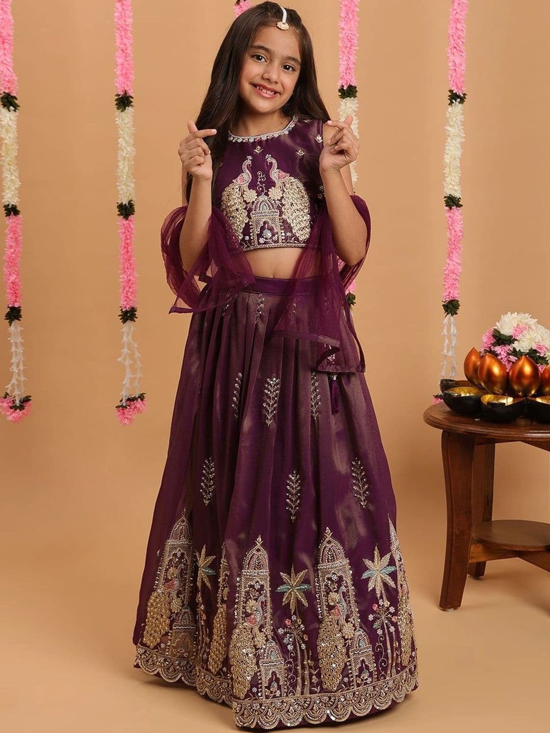 Tiny Kingdom Girls Embroidered Thread Work Ready to Wear Lehenga & Blouse With Dupatta - view 1