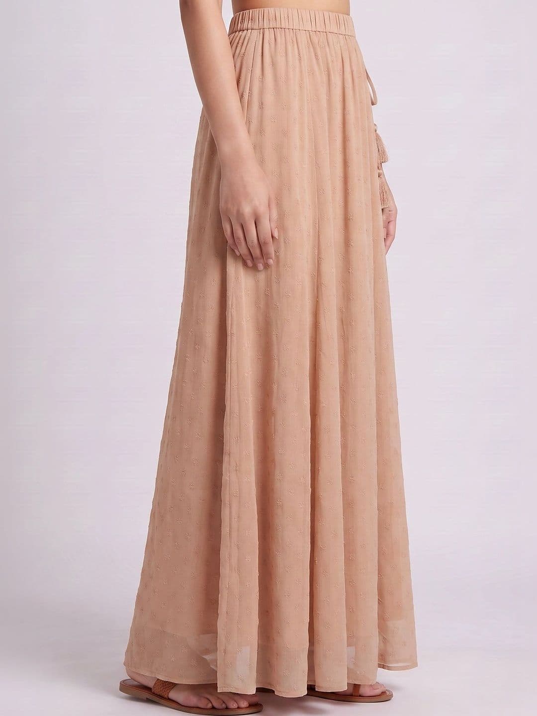 zuri Women Georgette Self Design Smocked Maxi Flared Skirt thumbnail 2