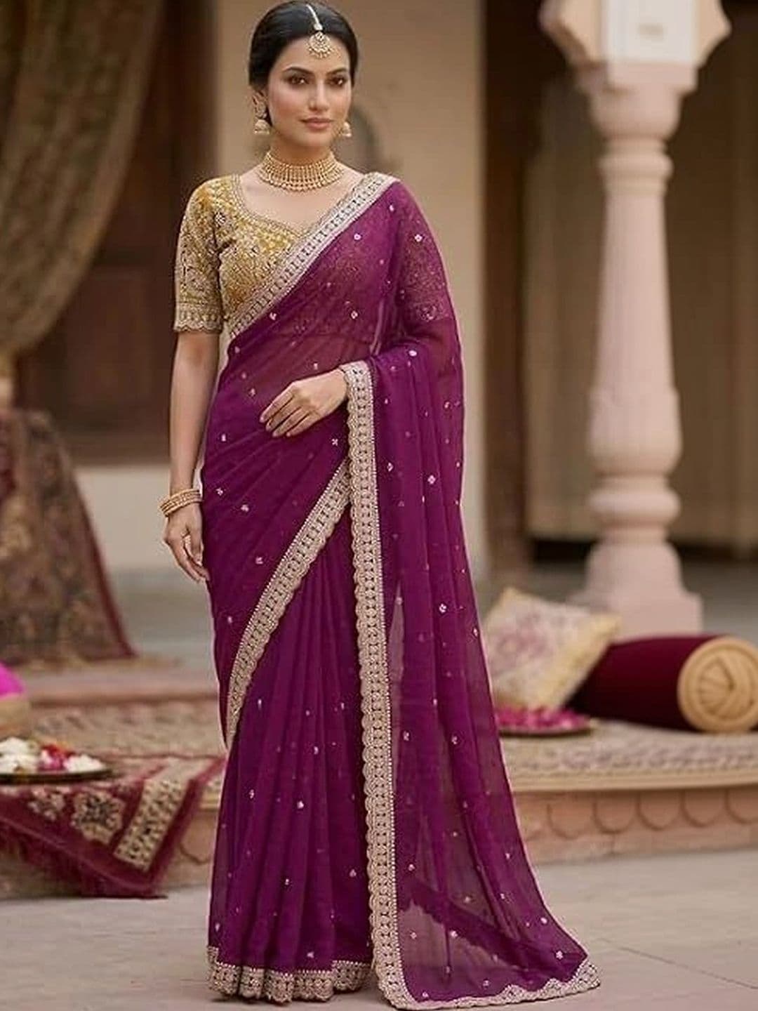 BRIGHT DESIGNS Embroidered Designer Saree thumbnail 3