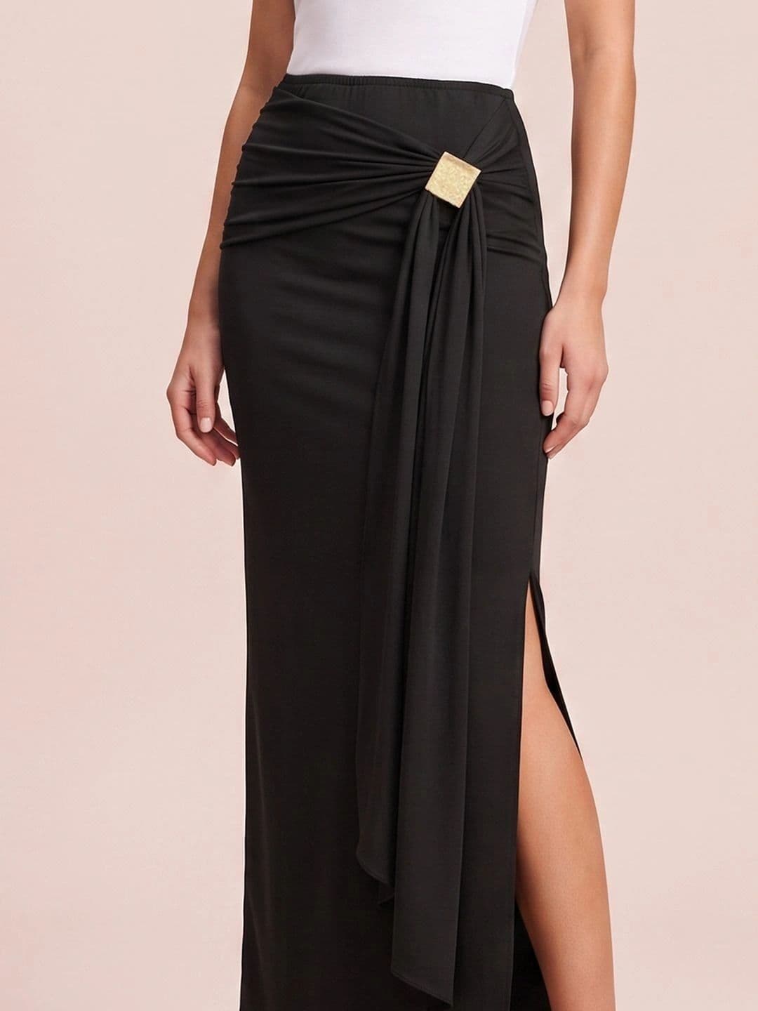ATELIER REBEL Women Draped Side Slit Maxi Straight Skirt thumbnail 5