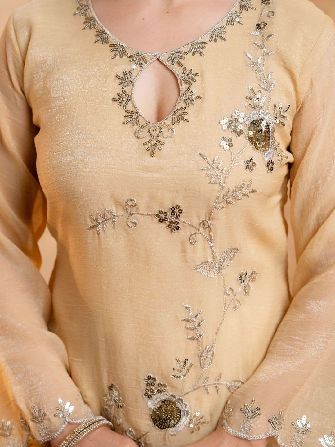 J.KANJI  Ethnic Motifs Embroidered Regular Sequinned Kurta with Palazzos & With Dupatta thumbnail 4