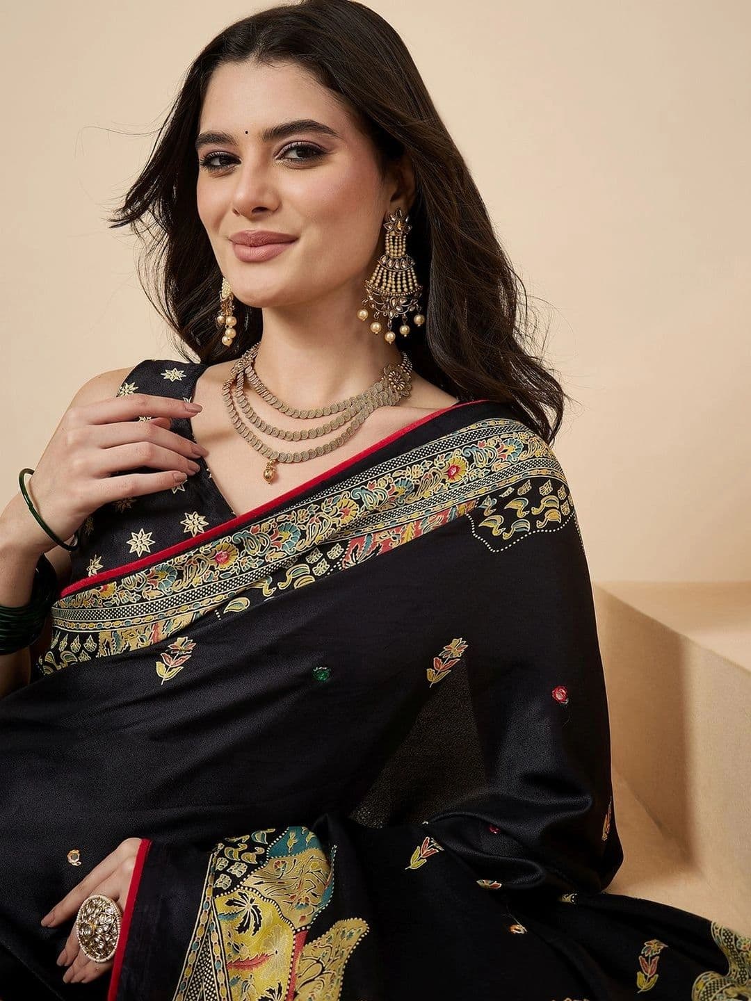 Sangria Ethnic Motifs Embroidered Poly Georgette Designer Saree thumbnail 3