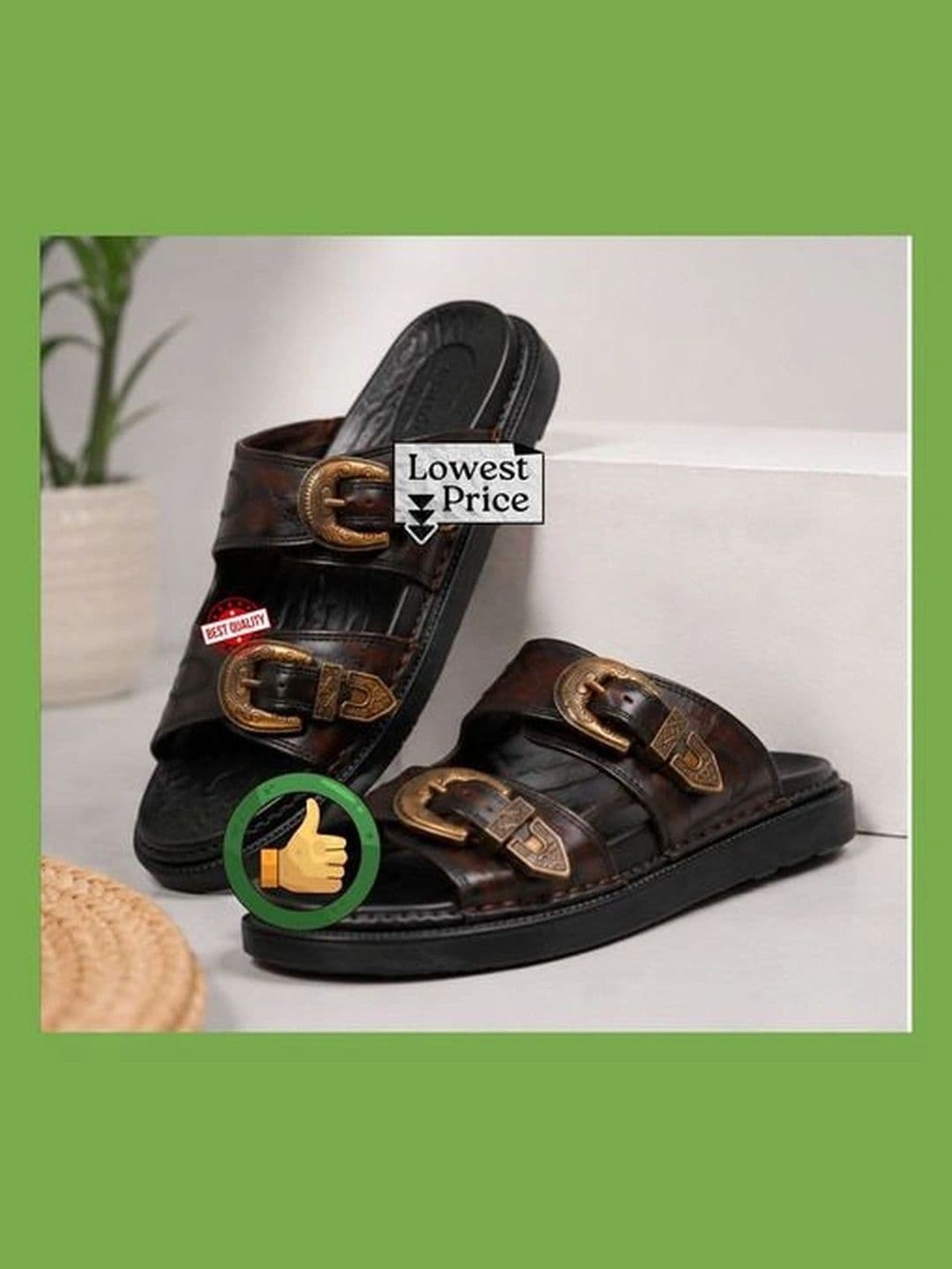 WALK WISE Men Dark Brown Leather Sandals with Ornate Gold Buckles thumbnail 4