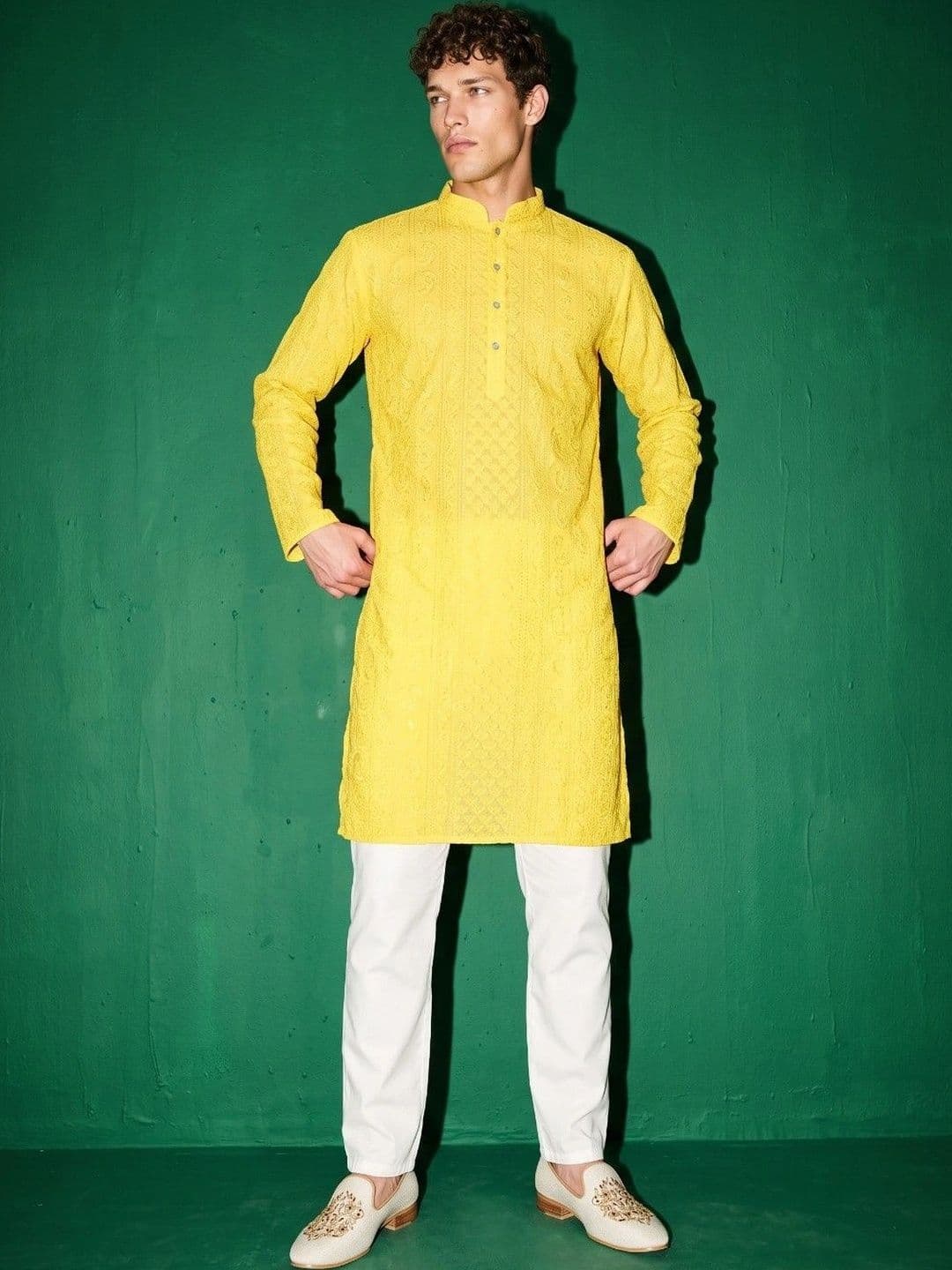 DRIP CHOWK Men Ethnic Motifs Embroidered Chikankari Georgette Kurta - view 1