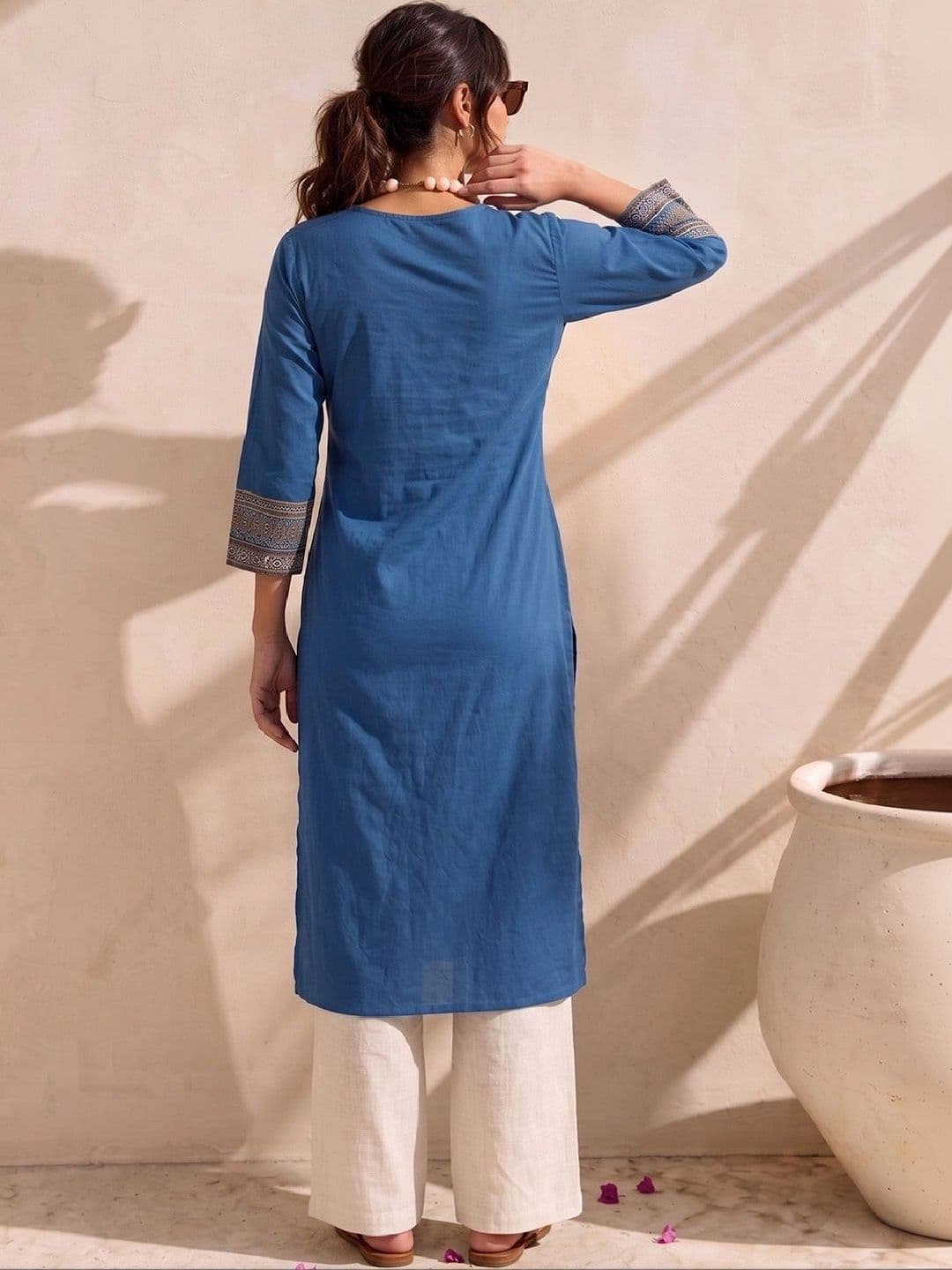KALAMIR Women Ethnic Motifs Printed Cotton Straight Kurta thumbnail 5
