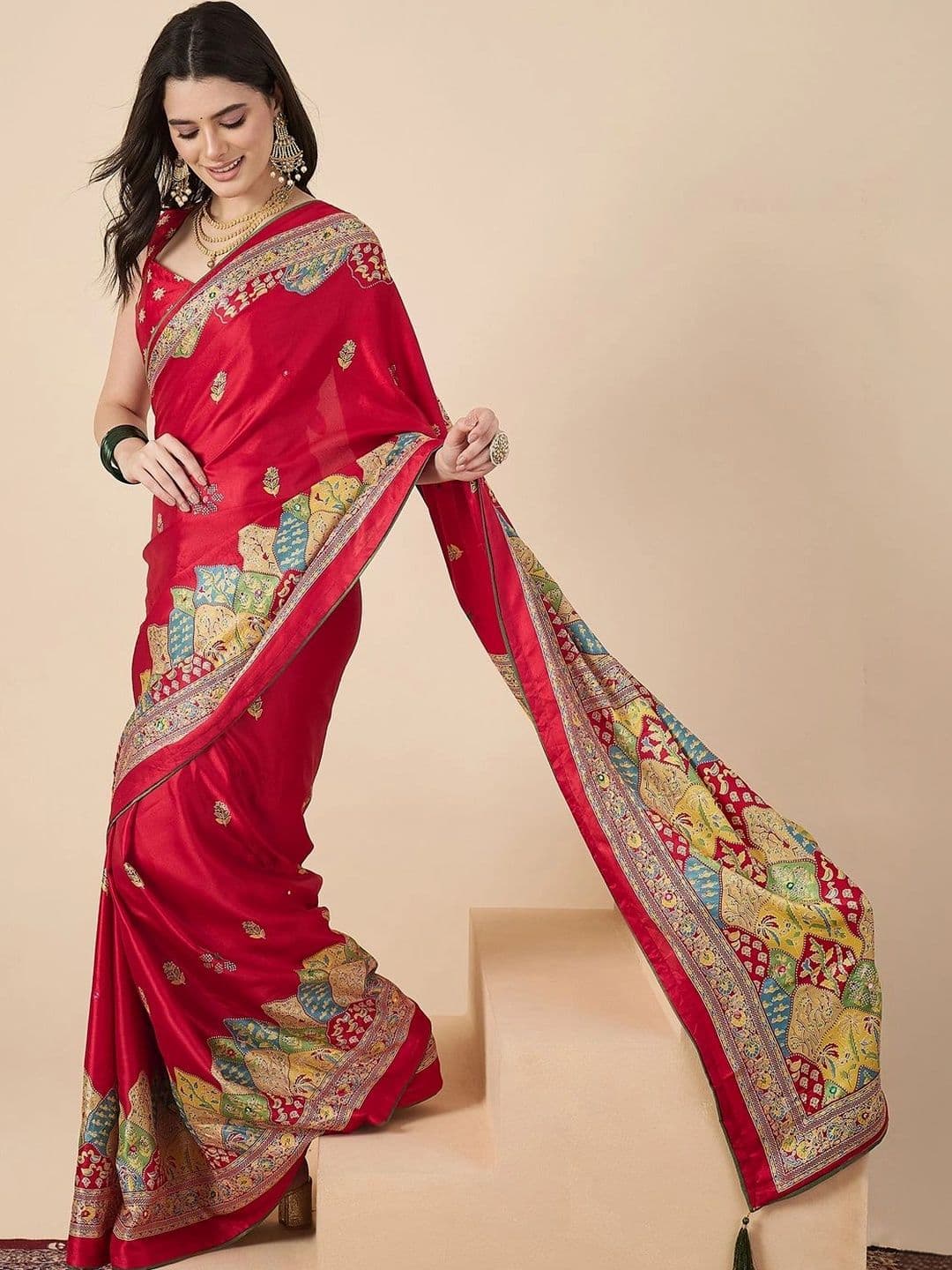 Sangria Ethnic Motifs Mirror Work Poly Georgette Designer Saree thumbnail 7