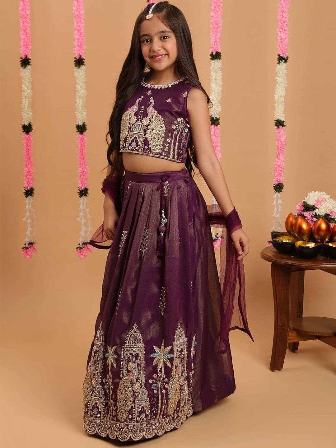 Tiny Kingdom Girls Embroidered Thread Work Ready to Wear Lehenga & Blouse With Dupatta thumbnail 5
