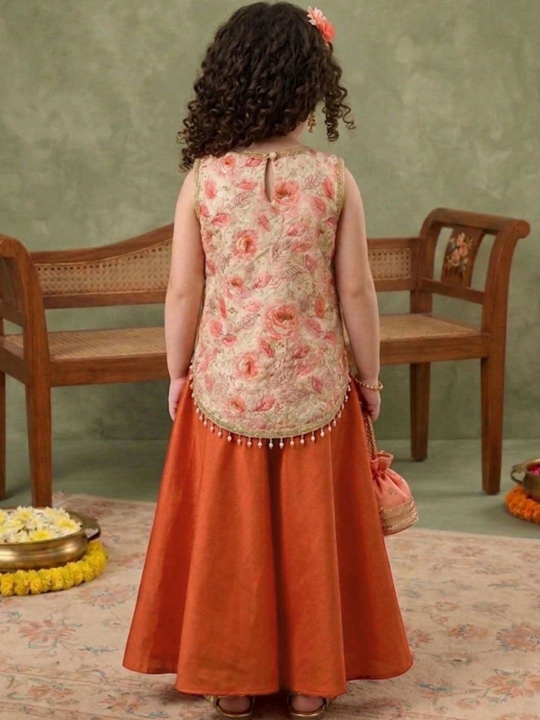 Sangria Girls Embroidered Thread Work Ready to Wear Lehenga & thumbnail 4