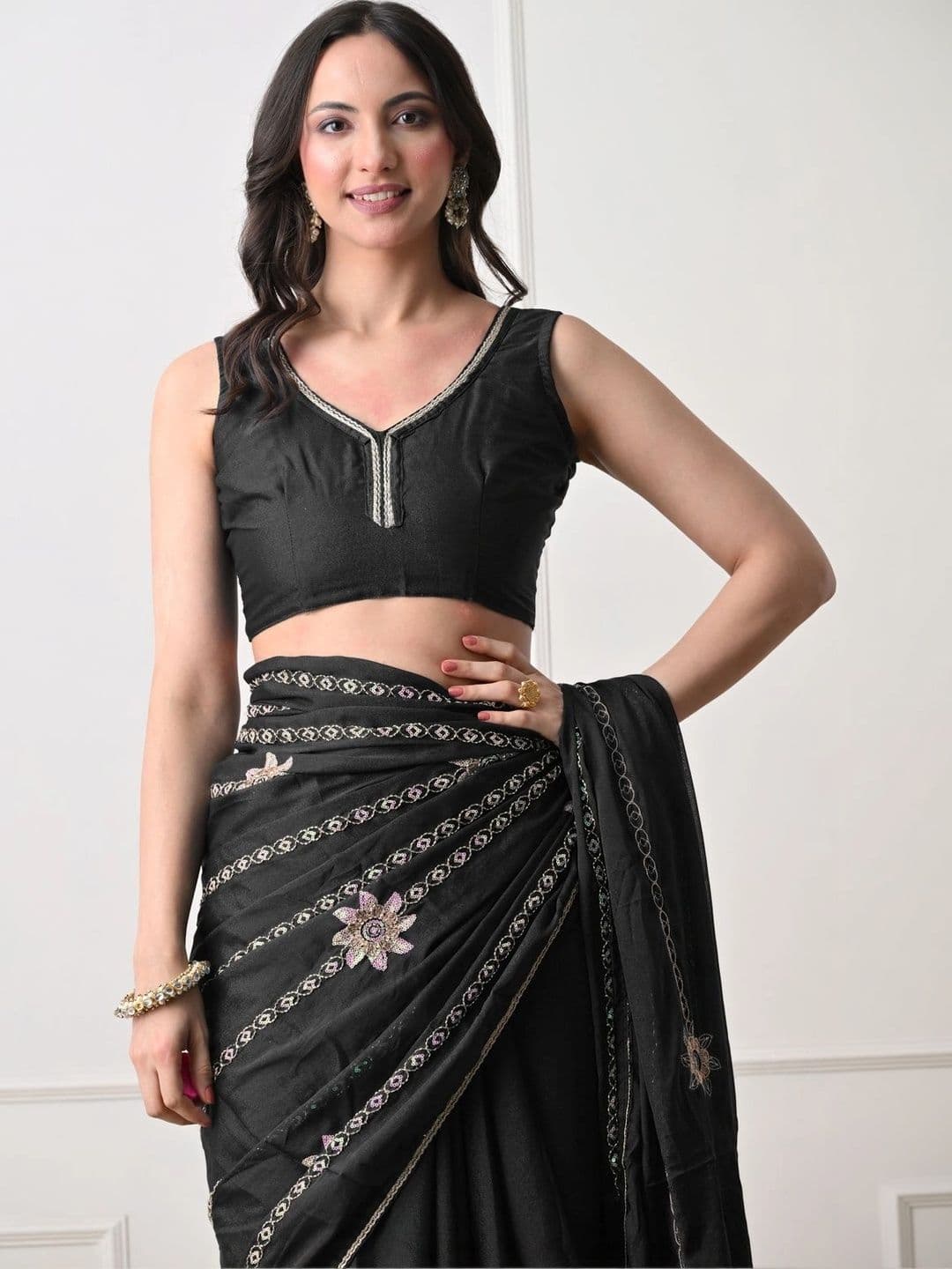 KALINI Embellished Embroidered Poly Georgette Saree thumbnail 3