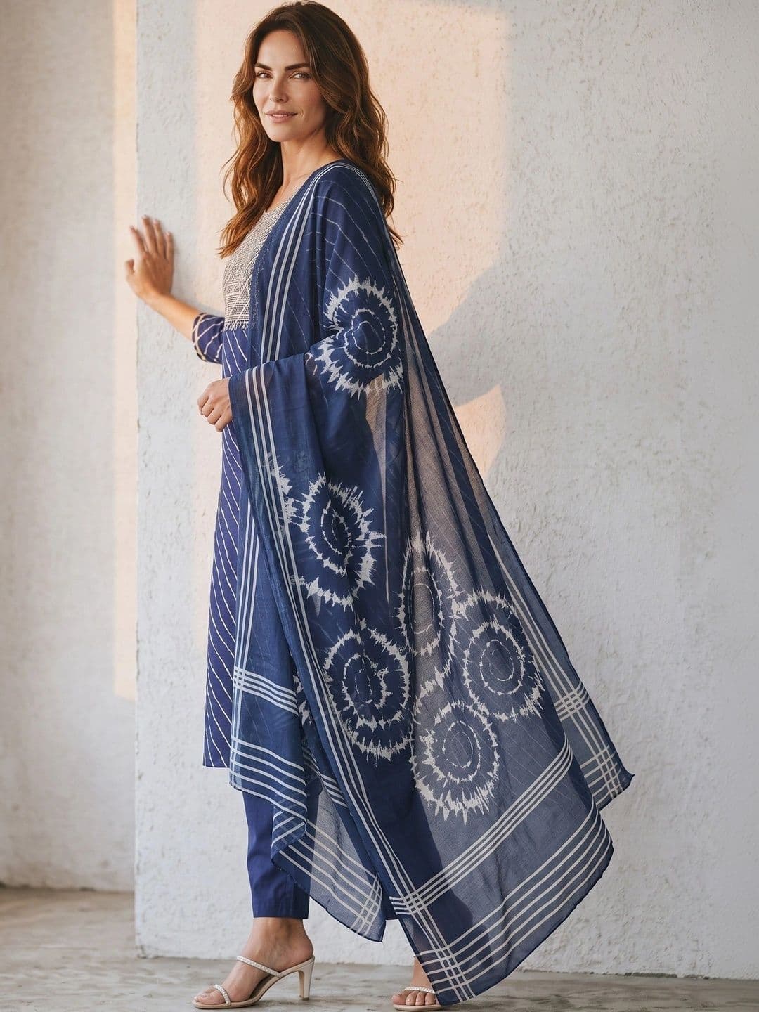 KALINI Women Ethnic Motifs Printed Regular Thread Work Kurta with Trousers & With Dupatta thumbnail 2