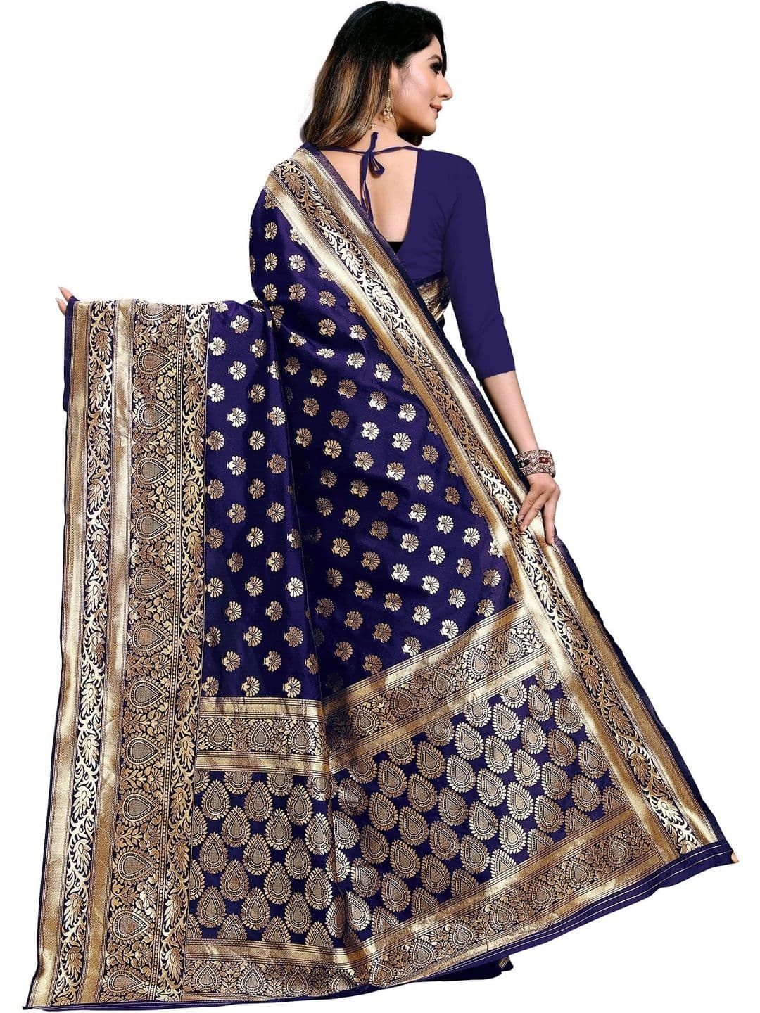 TINA FASHION Woven Design Zari Art Silk Fusion Banarasi Saree thumbnail 3