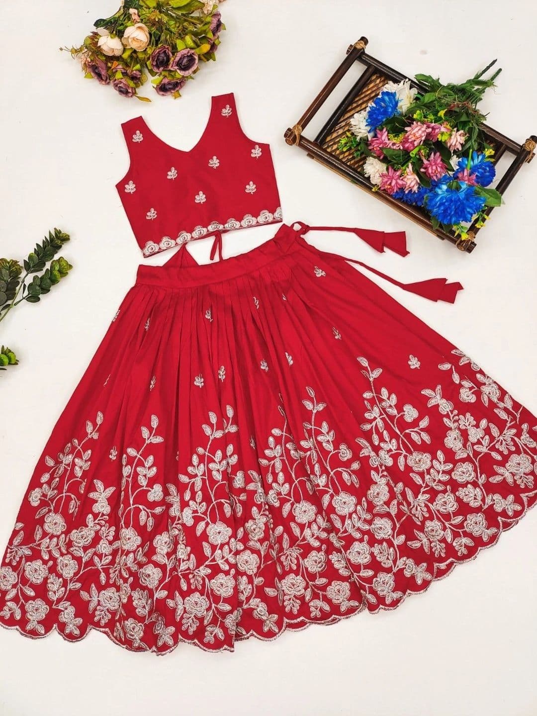 Sangria Girls Embroidered Thread Work Ready to Wear Lehenga thumbnail 4