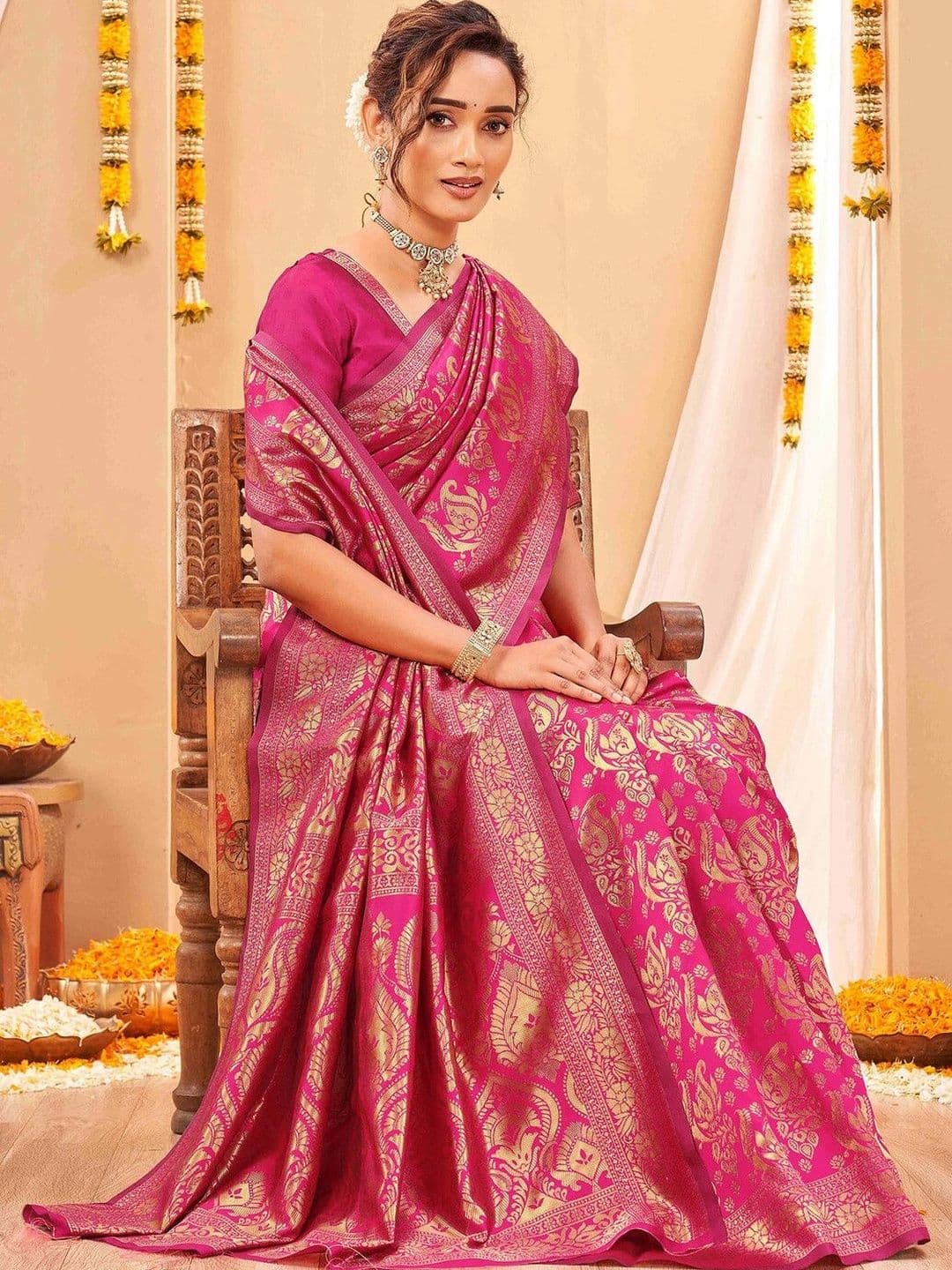 KALINI Woven Design Zari Art Silk Fusion Banarasi Saree thumbnail 5