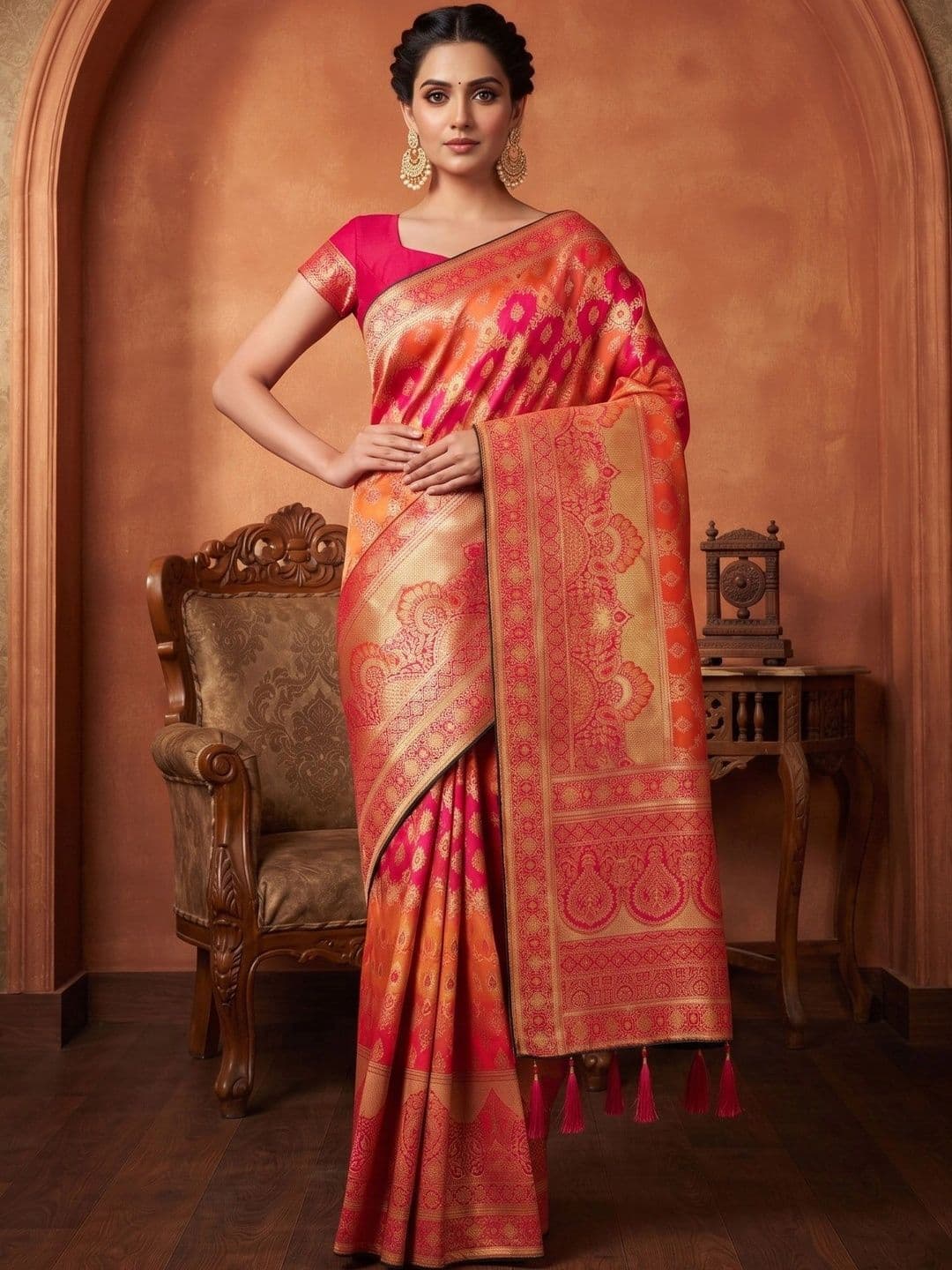 MONJOLIKA FASHION Woven Design Zari Silk Blend Banarasi Saree thumbnail 5