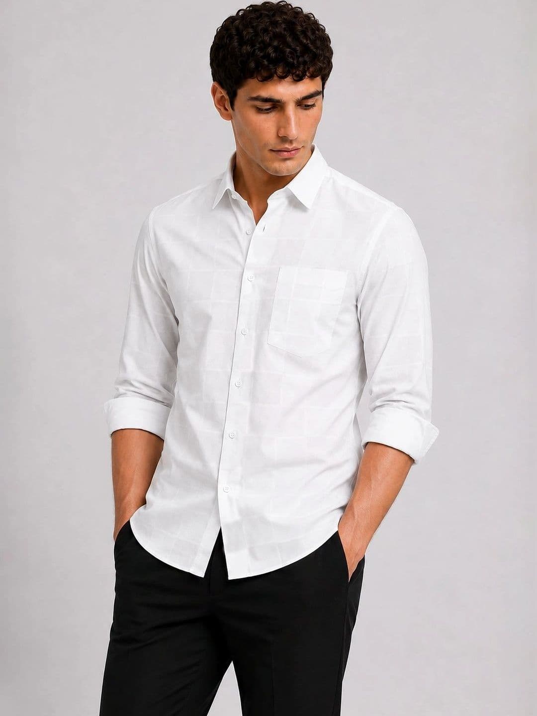 ADRO Men Standard Windowpane Checks Casual Shirt thumbnail 2