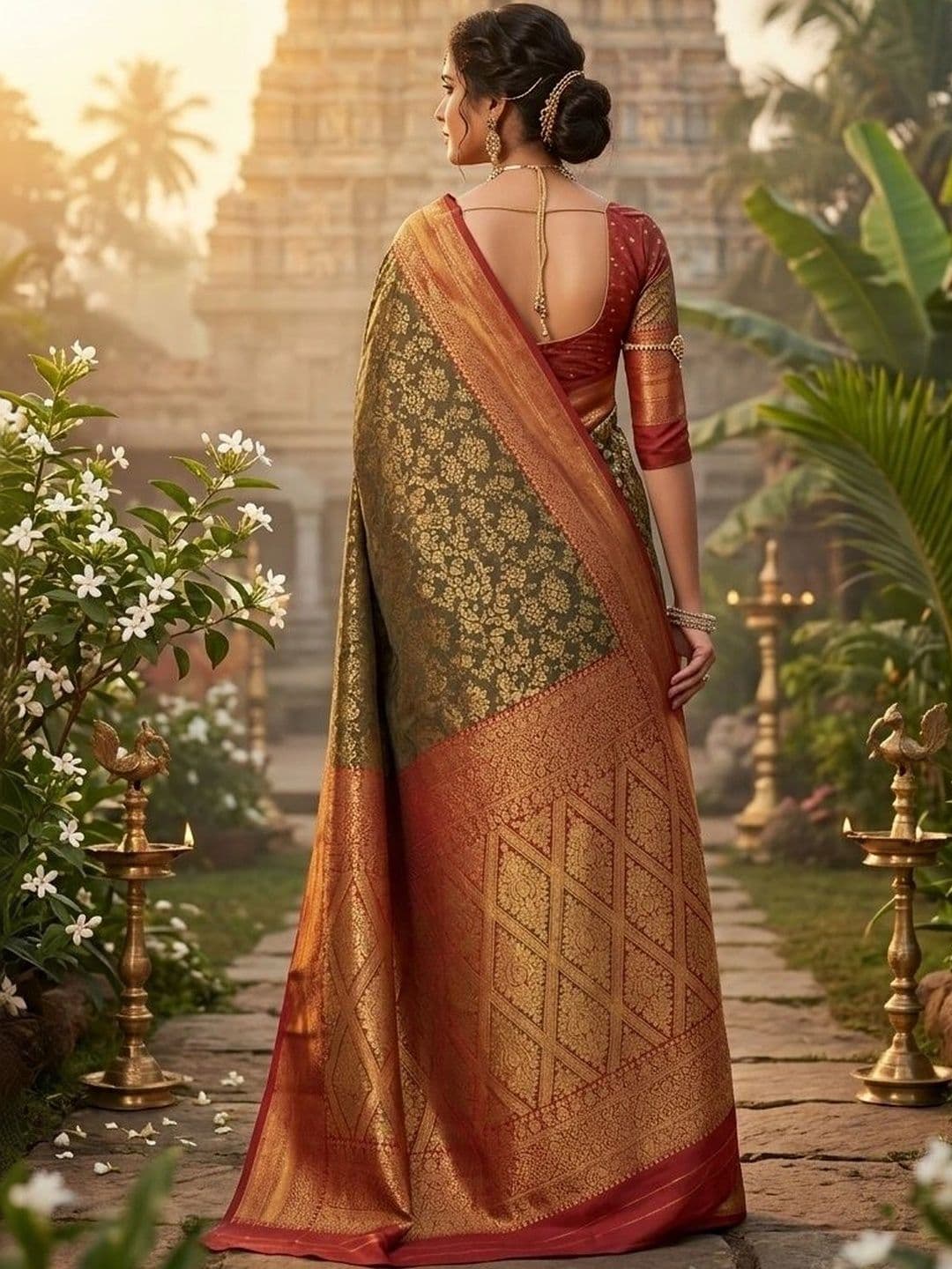 Owlsky Women Woven Design Zari Art Silk Kanjeevaram Saree thumbnail 6