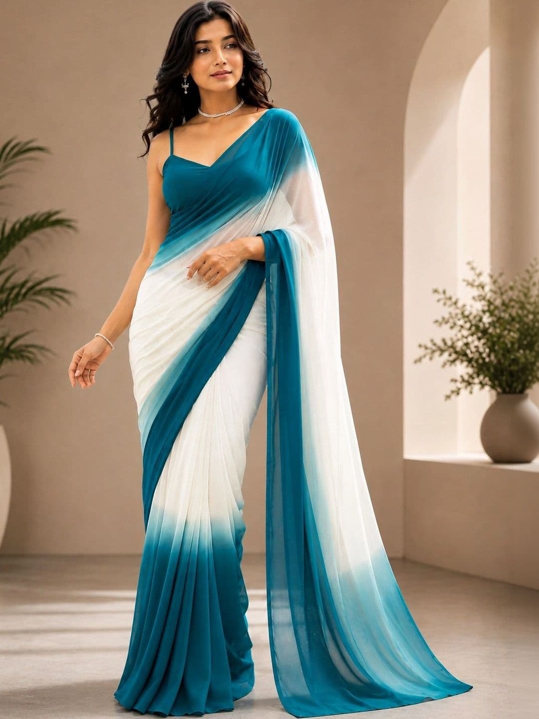 NARI DREAM Ombre Pure Georgette Fusion Saree thumbnail 3