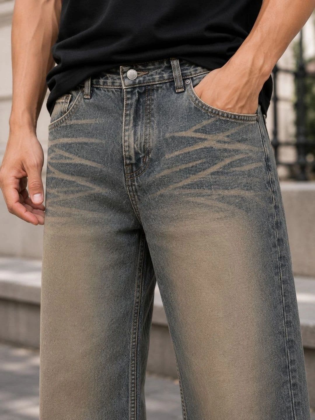 MQ Denim Men Straight Fit Mid-Rise Low Distress Light Fade Jeans thumbnail 4