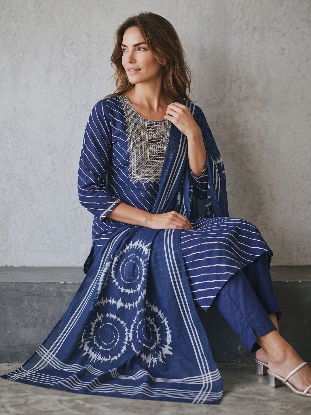 KALINI Women Ethnic Motifs Printed Regular Thread Work Kurta with Trousers & With Dupatta thumbnail 6