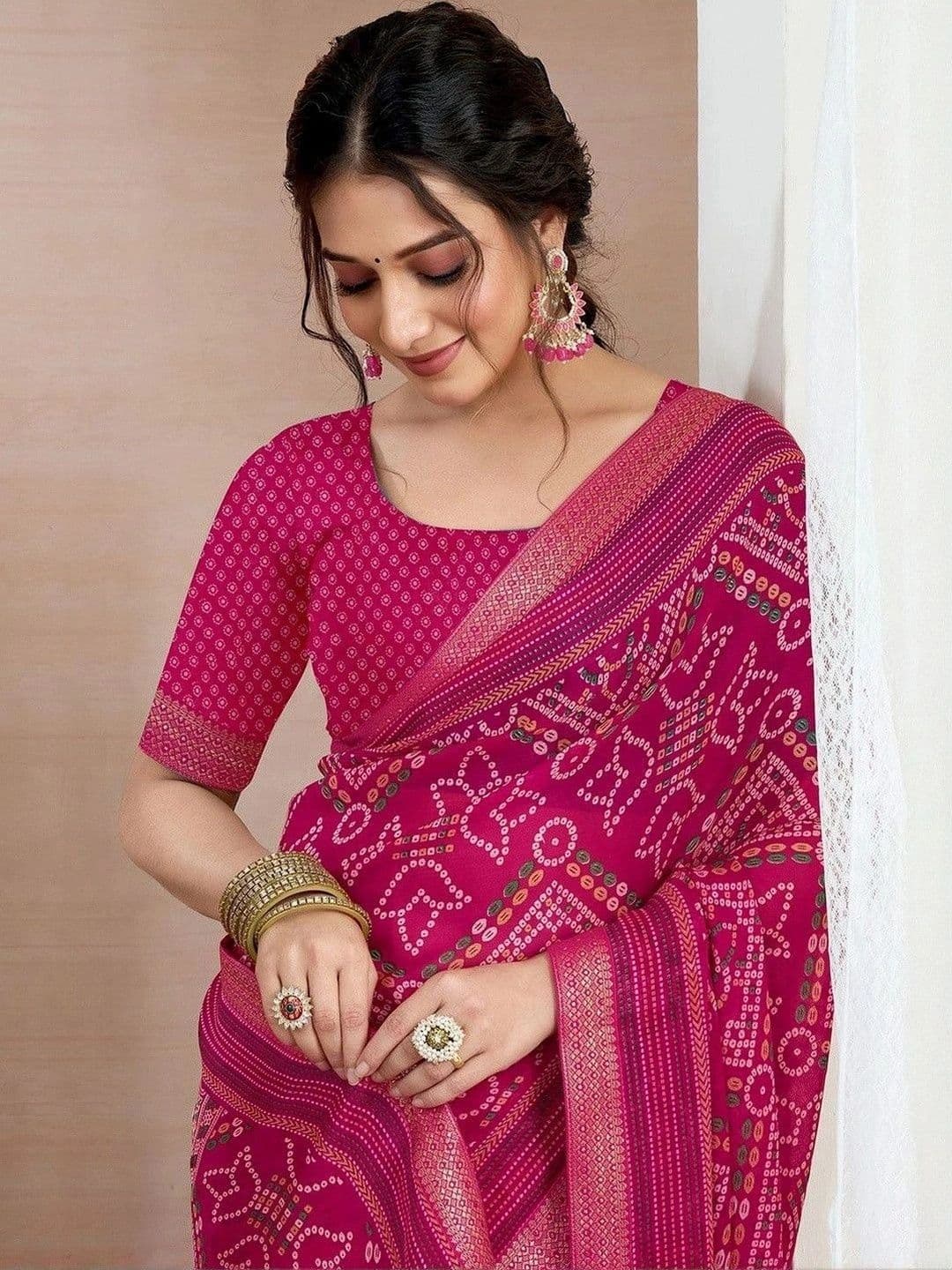 SANISA Bandhani Zari Pure Chiffon Saree thumbnail 4