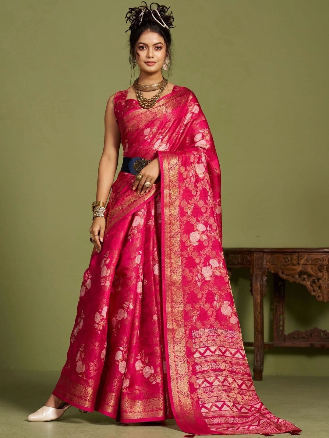 Anouk Ethnic Motifs Zari Silk Blend Banarasi Saree - view 1