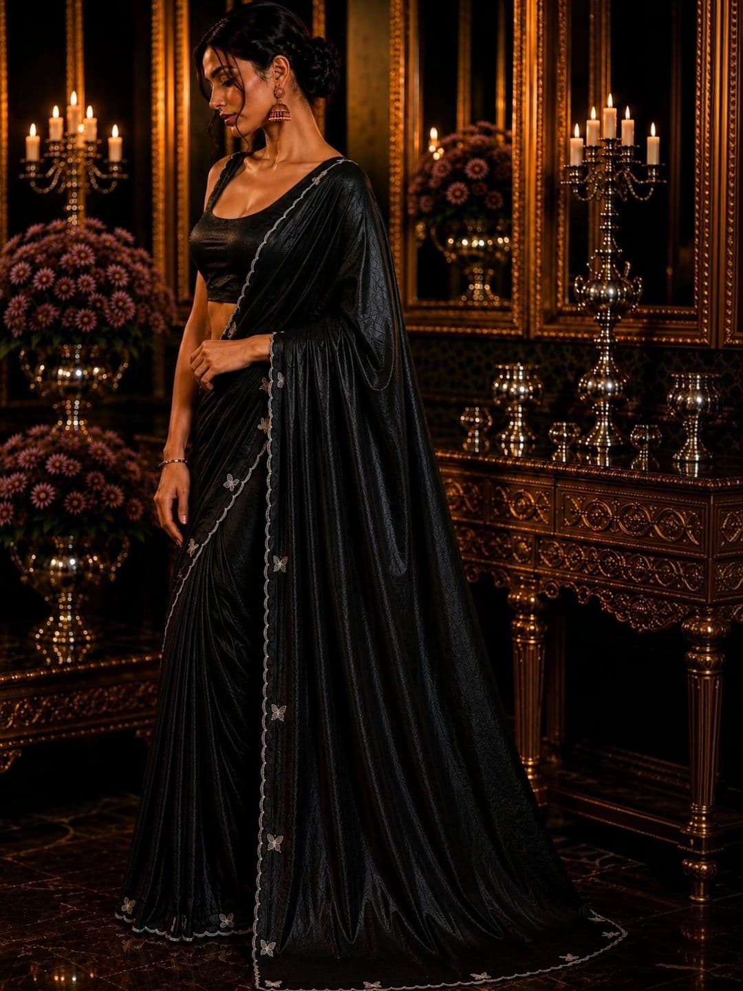 Divyanti Designs women  Embroidered Poly Chiffon Saree thumbnail 3