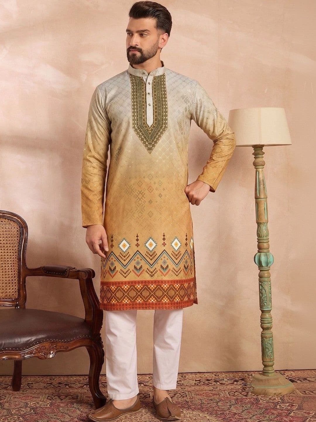 VELKYNOX Men Thread Work Kurta - view 1