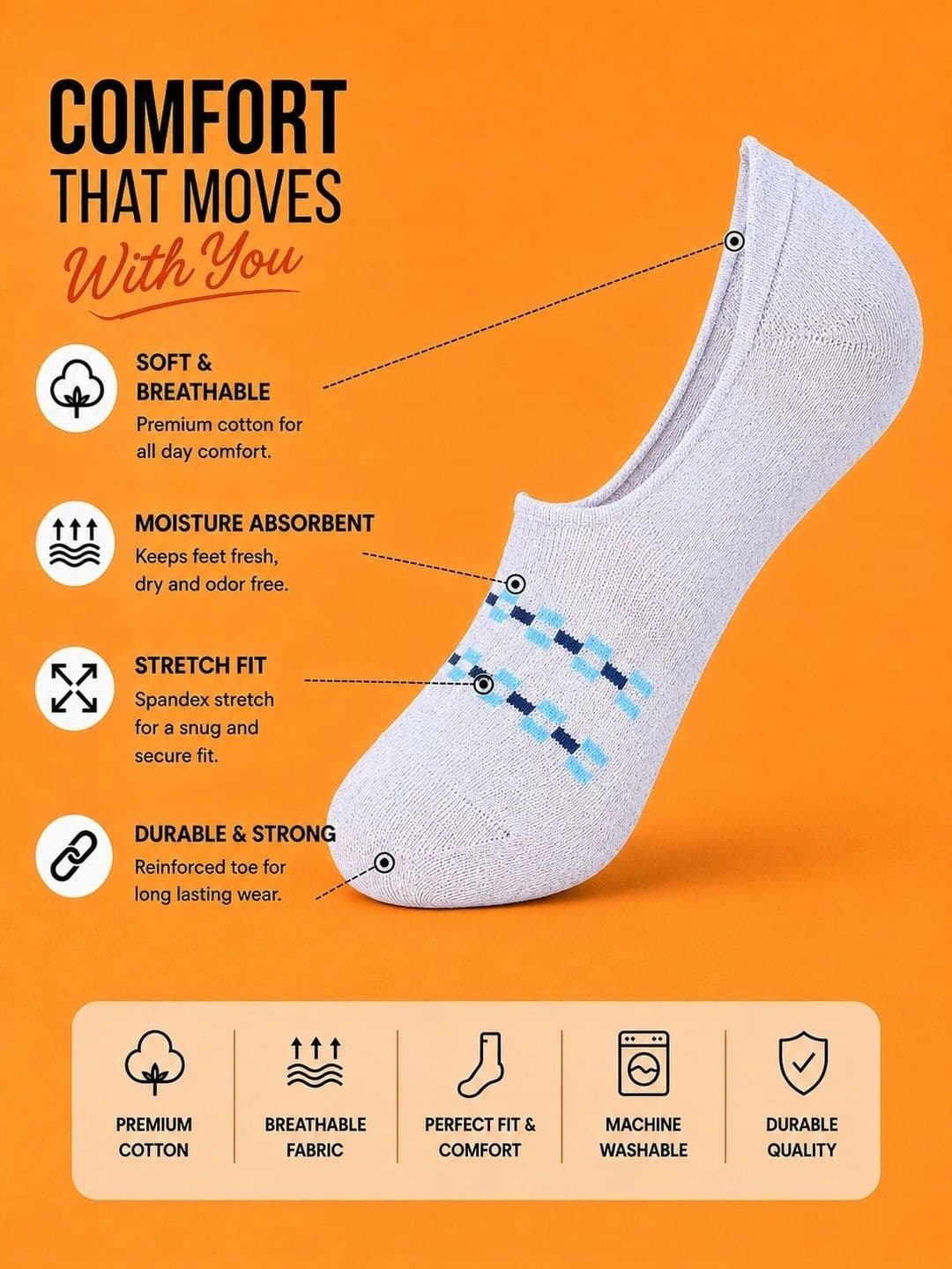 ADDOSSO Men Pack of 3 Cotton Assorted Patterned Shoe Liners Socks thumbnail 2