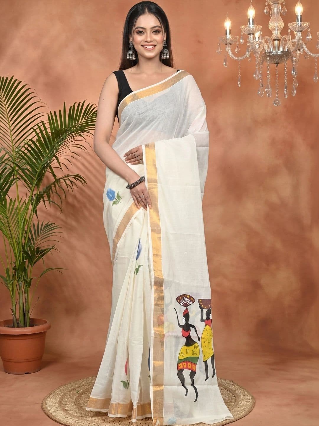 PuJoy Ethnic Motifs Sequinned Pure Cotton Handloom Taant Saree thumbnail 7