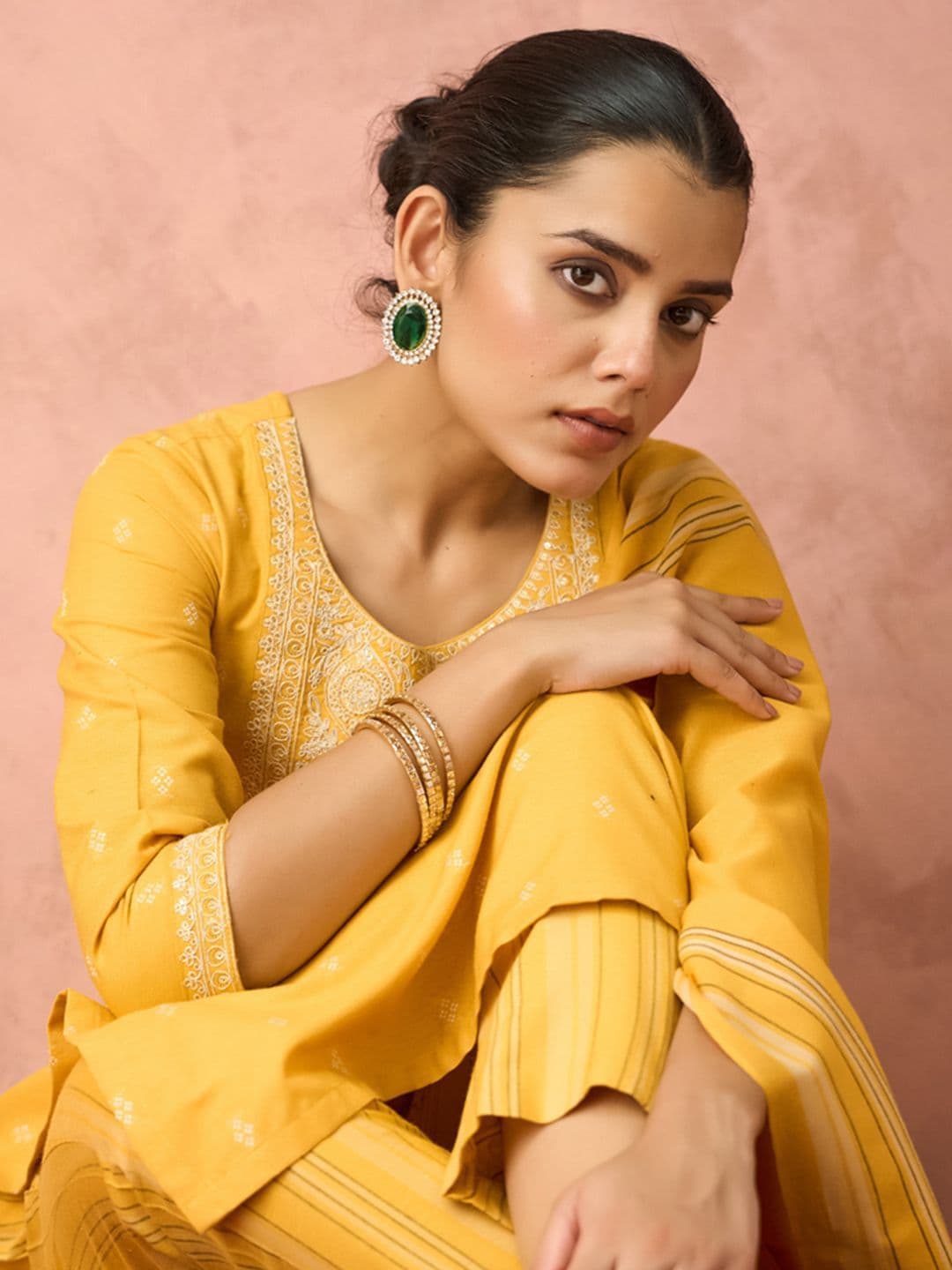 KALINI Woven Design Floral Embroidered Straight Kurta With Trouser And Dupatta thumbnail 6