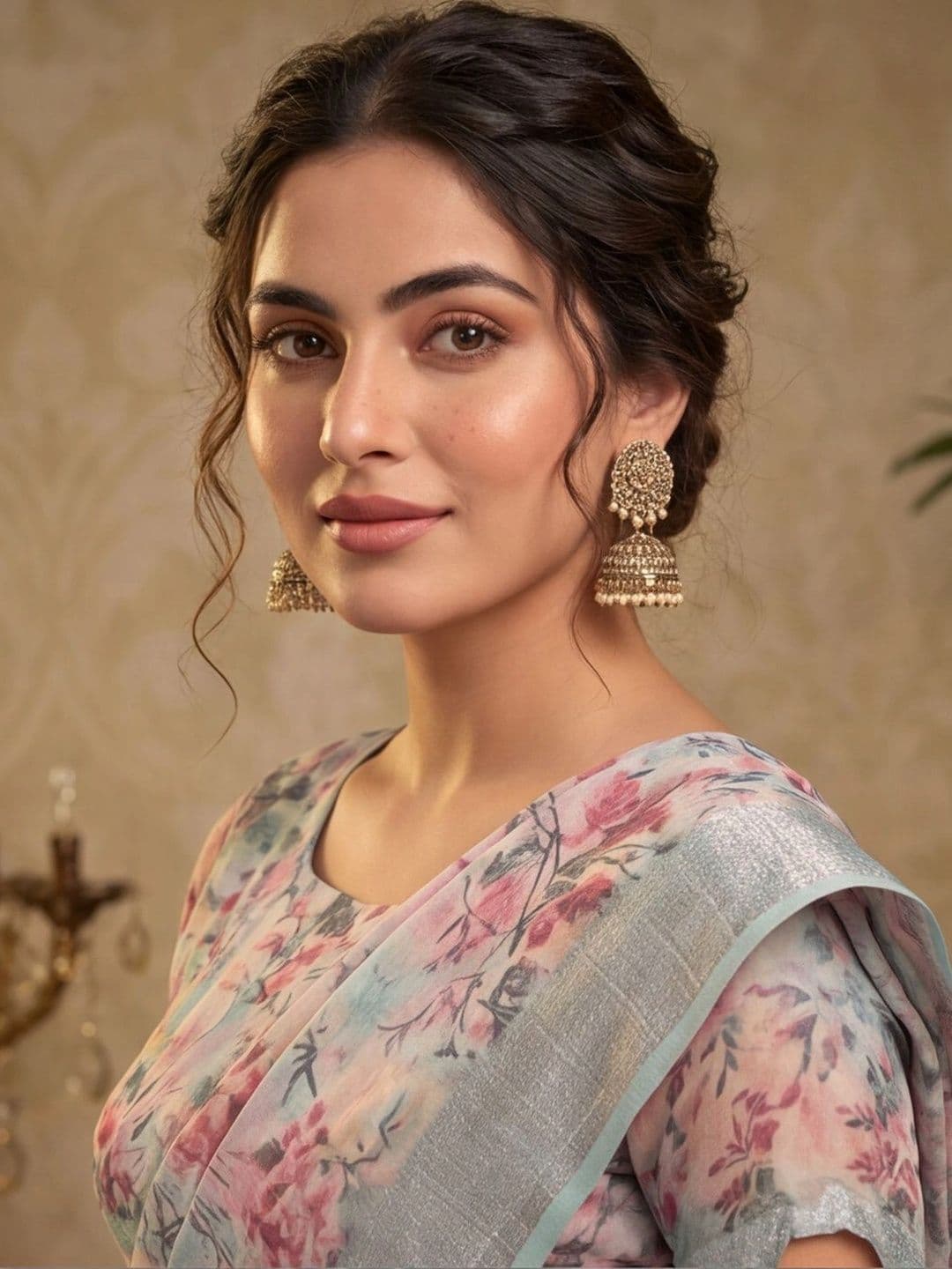 Mitera Floral Zari Silk Cotton Fusion Saree thumbnail 3
