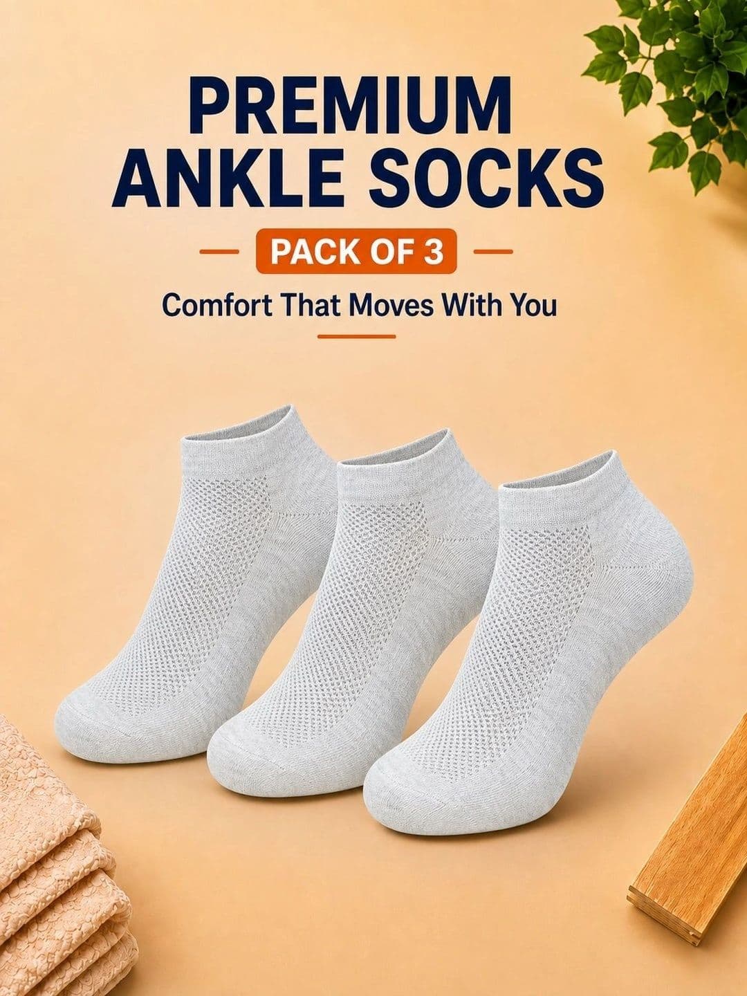 ADDOSSO Men Pack of 3 Cotton Assorted Ankle Length Socks thumbnail 3