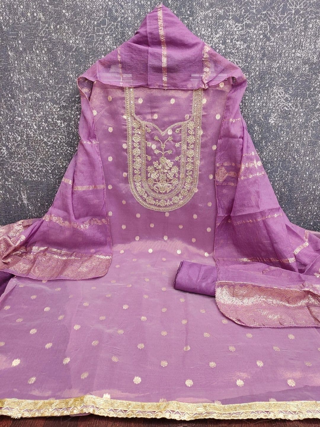 LeeliPeeri Designer Embroidered Raw Silk Unstitched Dress Material thumbnail 3