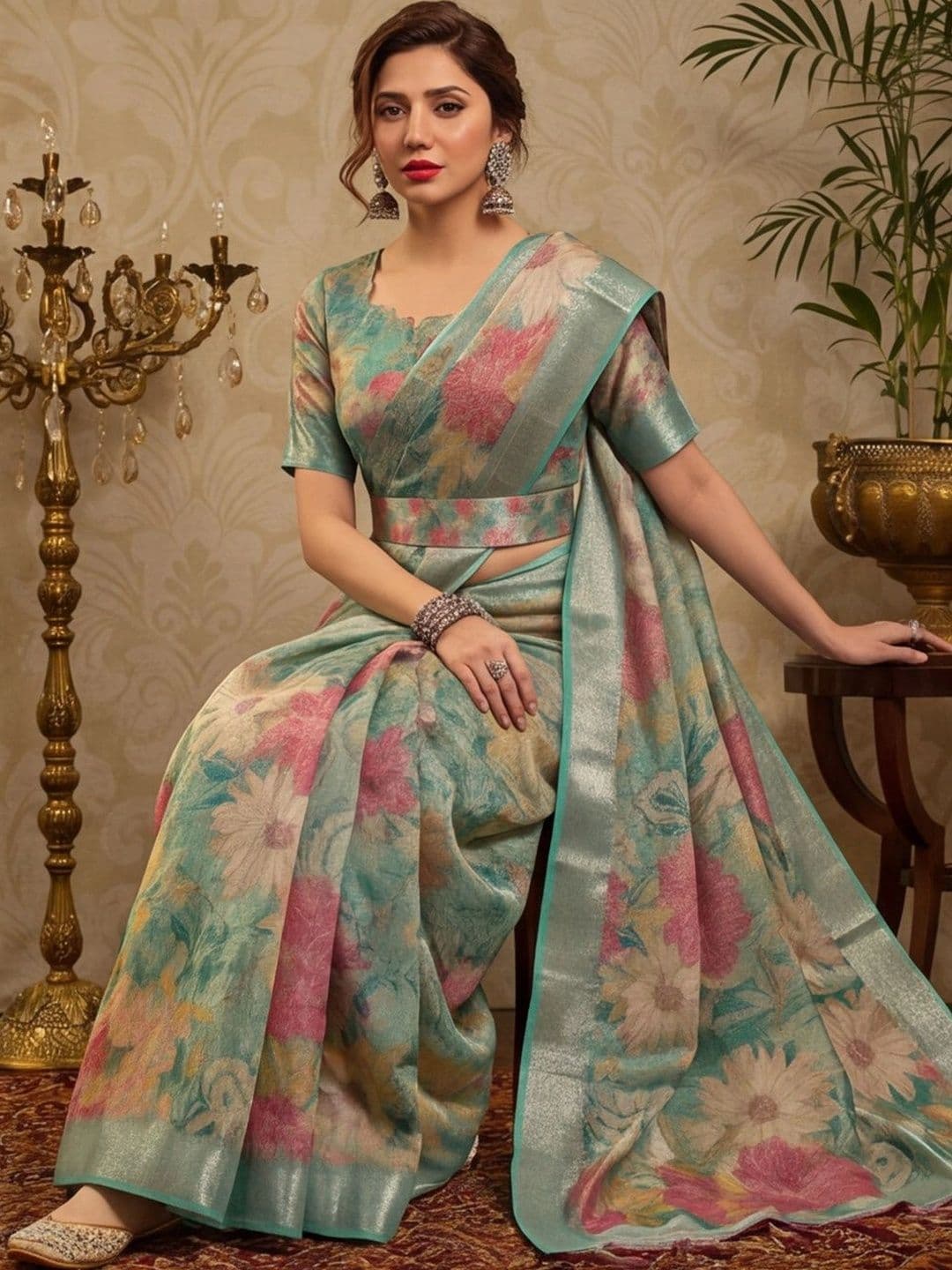 Mitera Woman Floral Zari Silk Cotton Fusion Saree thumbnail 2